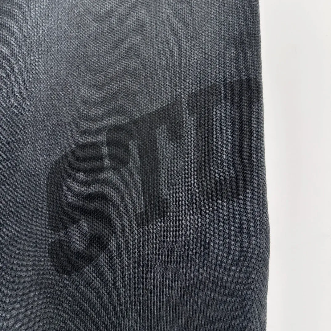 Washed sweatpants STUSSY FW24 FLEECE PANT FADED GRAPHIC loose thin velvet sweatpants with logo on the side, washed black S- XL