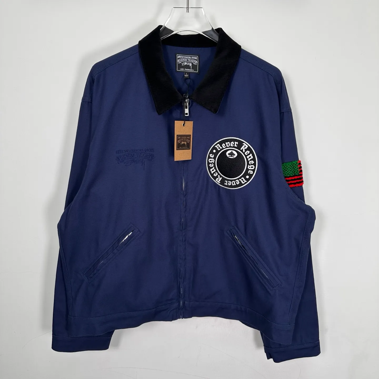DT Jacket STUSSY X DENIM TEARS joint model CANVAS JACKET zipper work jacket navy blue S- XL