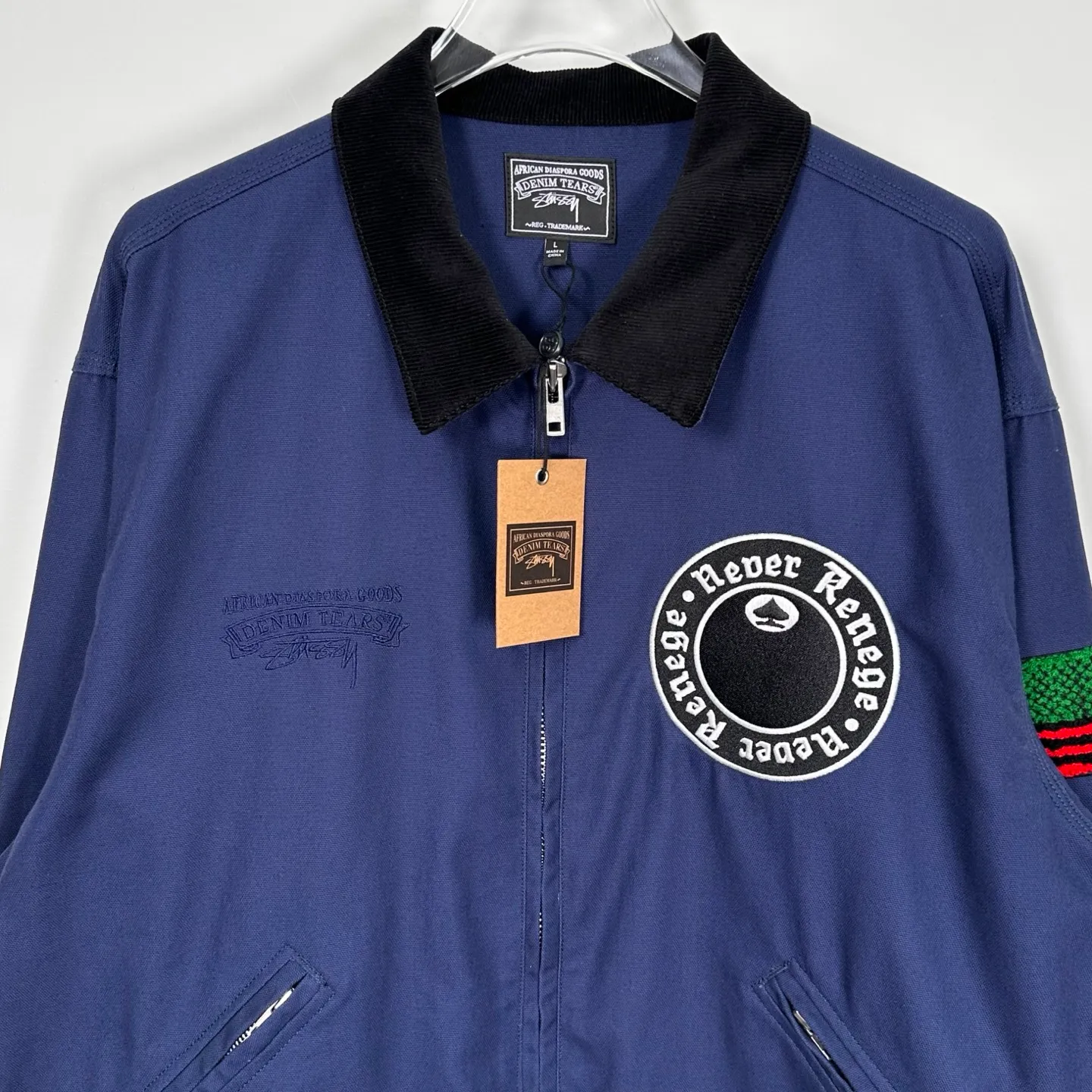 DT Jacket STUSSY X DENIM TEARS joint model CANVAS JACKET zipper work jacket navy blue S- XL