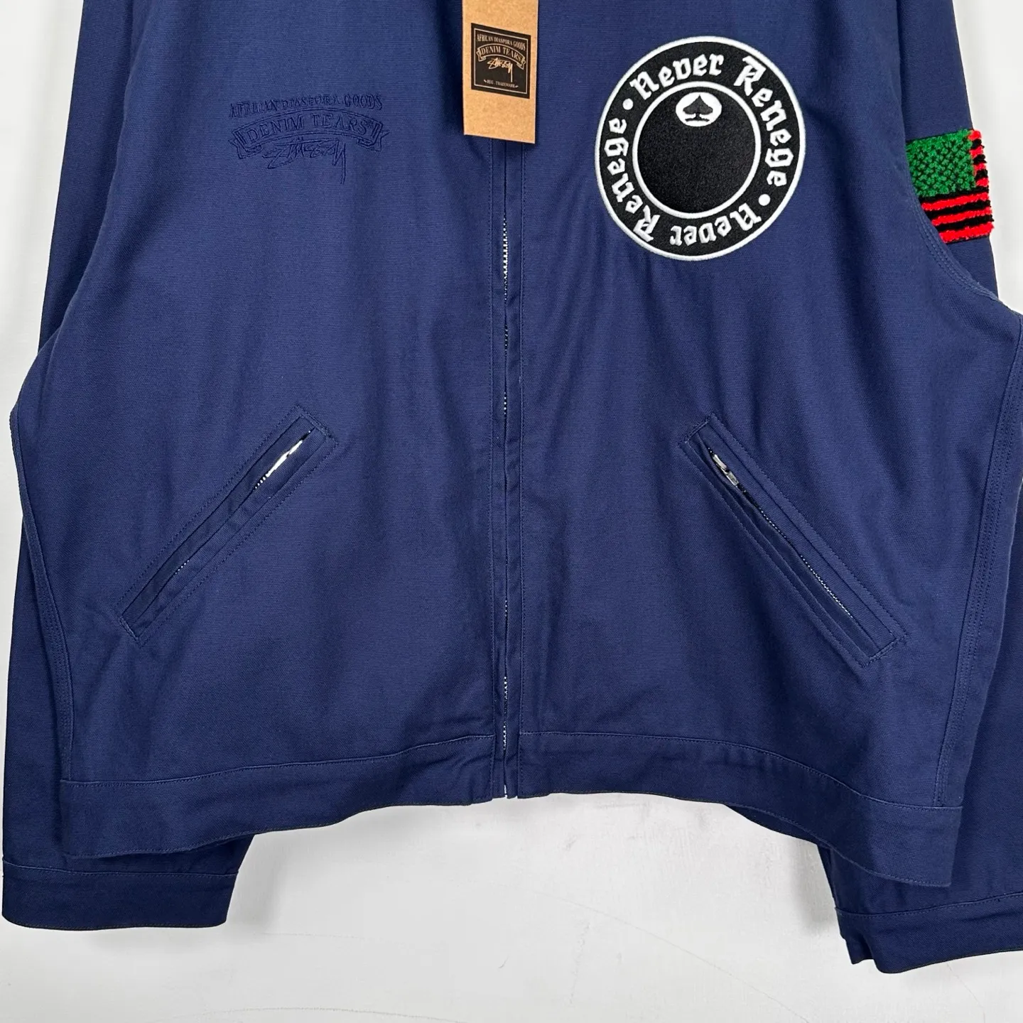 DT Jacket STUSSY X DENIM TEARS joint model CANVAS JACKET zipper work jacket navy blue S- XL