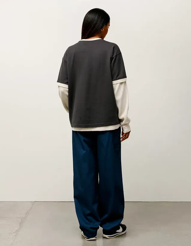 Contrast color collar T-shirt STUSSY SS25 HEAVY JERSEY CREW High weight knitted sports short-sleeved washed black beige S- XL