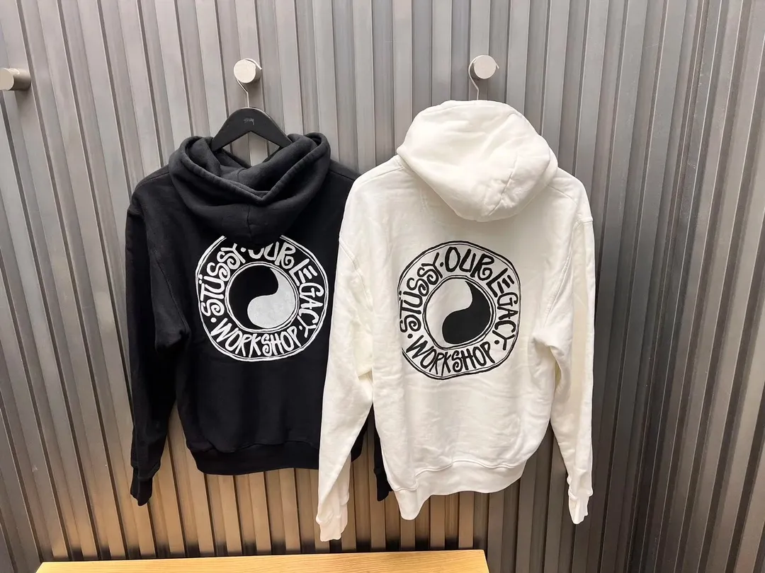 Tai Chi hoodie Stussy x OUR LEGACY joint model FW24 WORK SHOP BUANA HOODIE PIGMENT DYED yin and yang pattern logo sweatshirt black and white S- XL