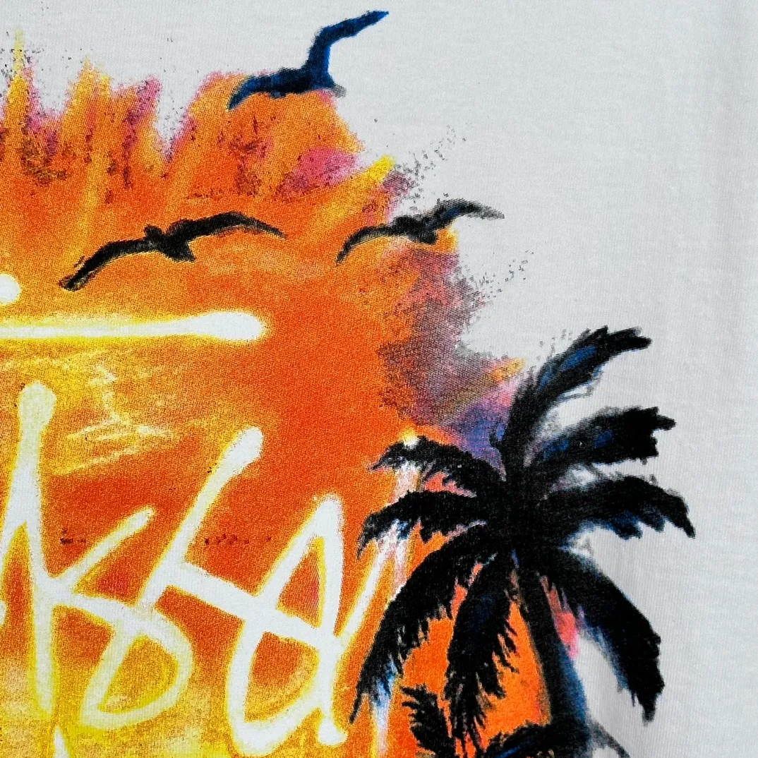 STUSSY SS24 SUNSET TEE Sunset Coconut Beach View T-shirt Black and White S-XL