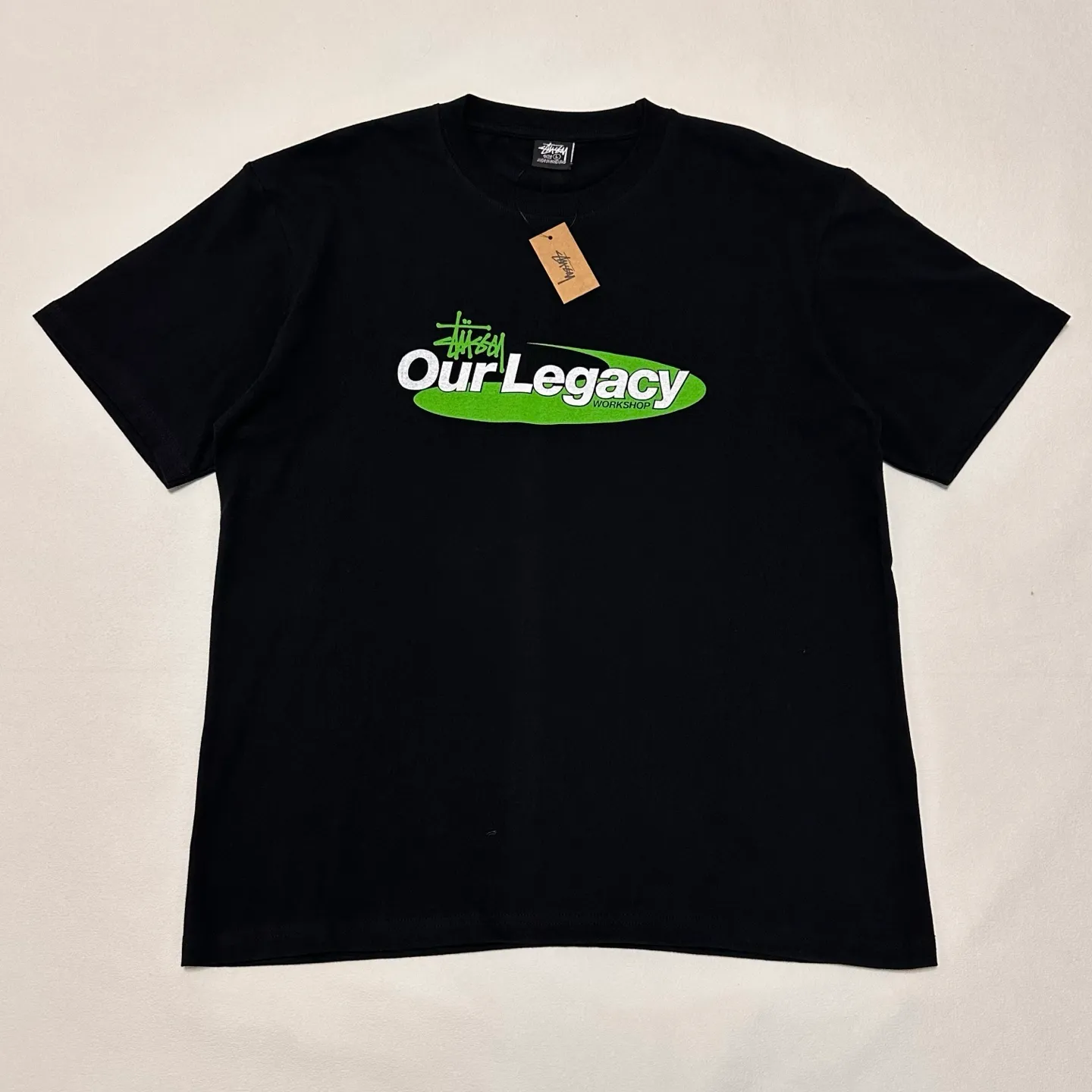 OL joint T-shirt STUSSY x OUR LEGACY joint model SS25 WORK SHOP SWIRL TEE PIGMENT DYED printed short-sleeved TEE off-white black S- XL