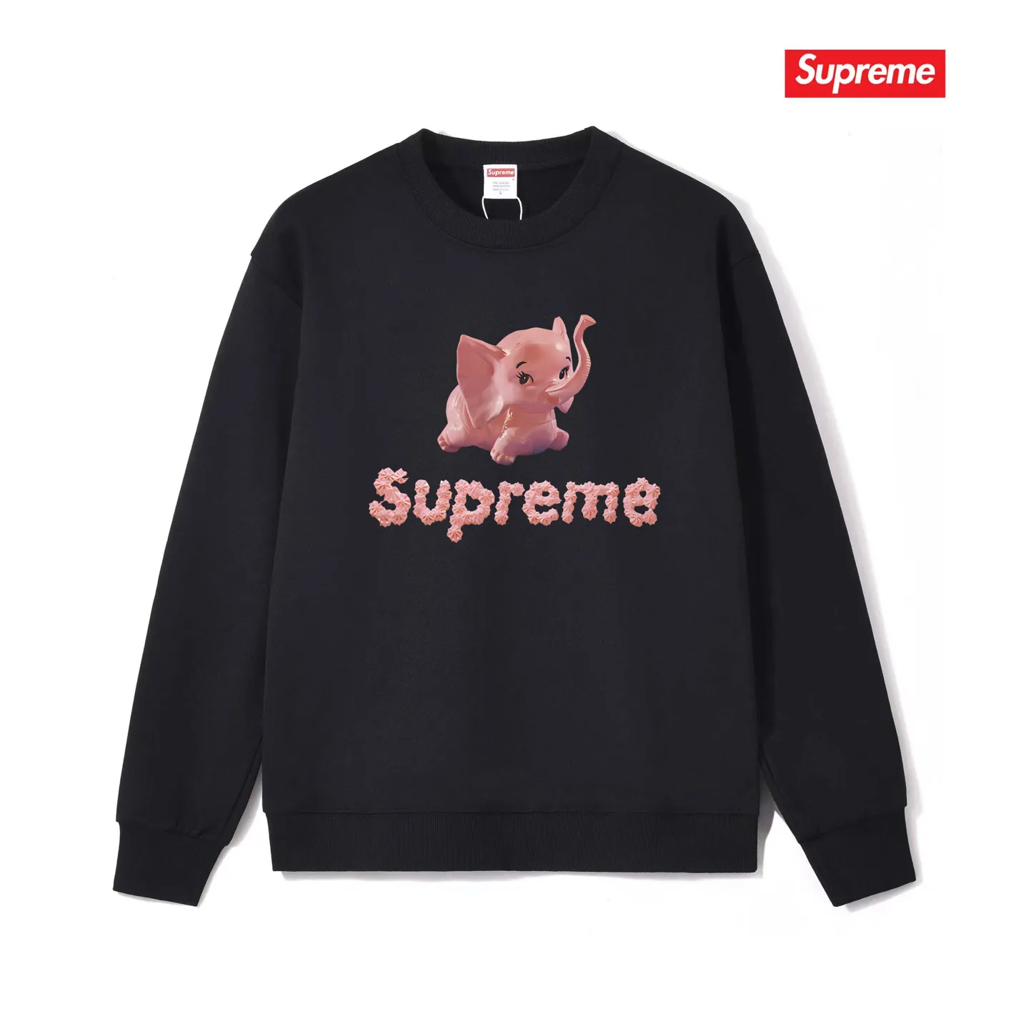 Style No. S1228 #terryp150💰 Plush 160💰 Sup Elephant Little Elephant Couple Round Neck Sweater Made of 400g large terry (drop shoulder large version) fabric, soft texture and no pilling Imported environmentally friendly printing glue The pattern is bright and three-dimensional Quality 💥Same style for men and women The upper body is trendy Color: Black White Gray Size: S M L XL XXL