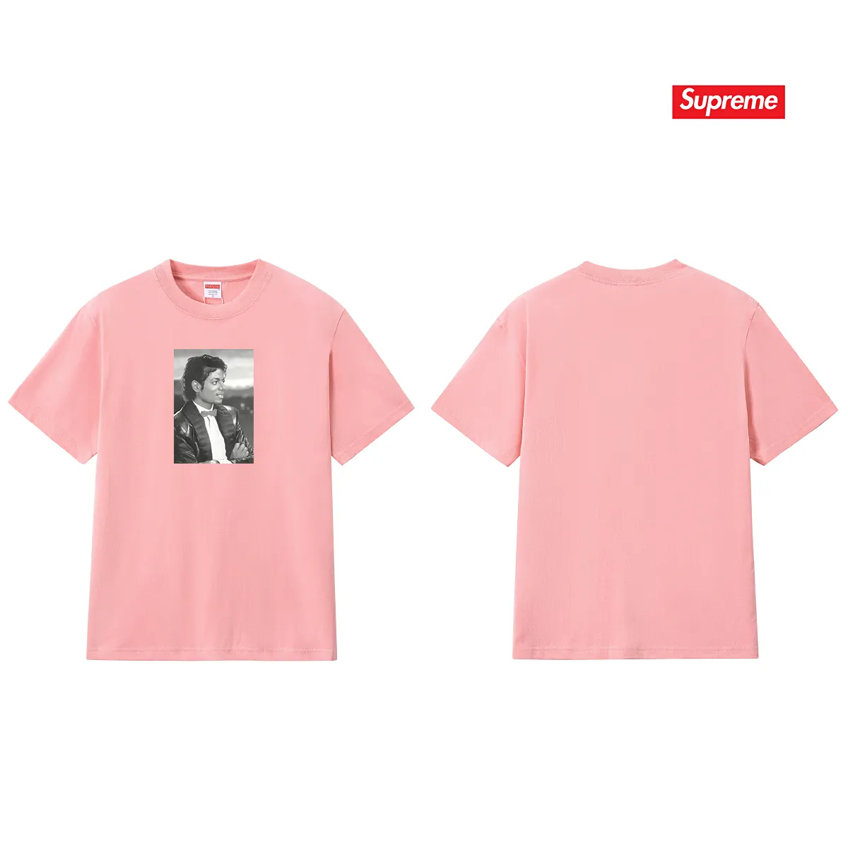 S198 P110💰 SS17 Michael Jackson Tee Michael Jackson pattern printed short-sleeved T-shirt with loose round neck T. Loose fit. Made of 260g combed cotton double yarn. From fabric to accessories, all three standards are complete and follow ZP. Imported Matsui Company slurry printing will never crack. The whole piece adopts three-needle five-thread technology. The neckline-shoulder seam-sleeve seam is double-lined, which looks more three-dimensional and textured.) The same process as the original version, classic version Feel free to compare zp. The whole piece adopts three-needle five-thread craftsmanship (neckline-shoulder seam-sleeve seam double thread, which looks more three-dimensional and textured). It has the same craftsmanship as the original original, classic version. Color: black, white, light gray, pink, navy. Size: S M L XL XXL