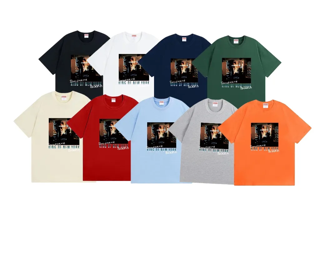 #S113 p110💰 Supreme SS19 Christopher Walken King Of NewYorkTee Navy King of New York print, loose fit, made of 260g combed cotton double yarn, all three standards from fabrics to accessories, ZP, imported Matsui company slurry printing will never crack, the whole piece is made of three-needle five-thread technology. The neckline-shoulder seam-sleeve seam double line, looks more three-dimensional and textured) is the same as the original version, the classic version Feel free to compare zp. The whole piece adopts three-needle five-thread craftsmanship (neckline-shoulder seam-sleeve seam double thread, which looks more three-dimensional and textured). It has the same craftsmanship as the authentic original version, classic version. Color: white, black, navy blue, gray, red, dark green, apricot, orange, light blue. Size: S M L XL XXL