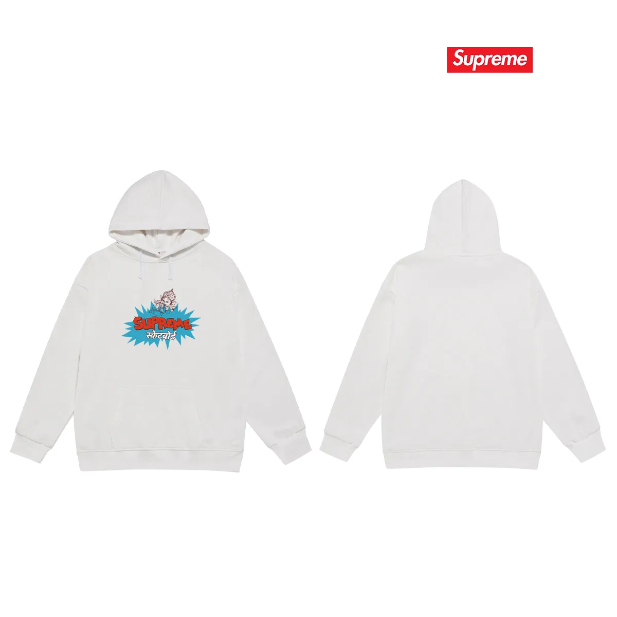 Style No. S2173 #terry P160💰 Velvet P170💰 SUPREME Ganesha explosion LOGO printed hooded sweatshirt Made of 400g large terry 430g silver fox velvet (drop shoulder large version) fabric, soft texture and no pilling Imported environmentally friendly printing glue The pattern is bright and three-dimensional Quality 💥Same style for men and women The upper body is trendy Color: black white gray Size: S M L XL XXL