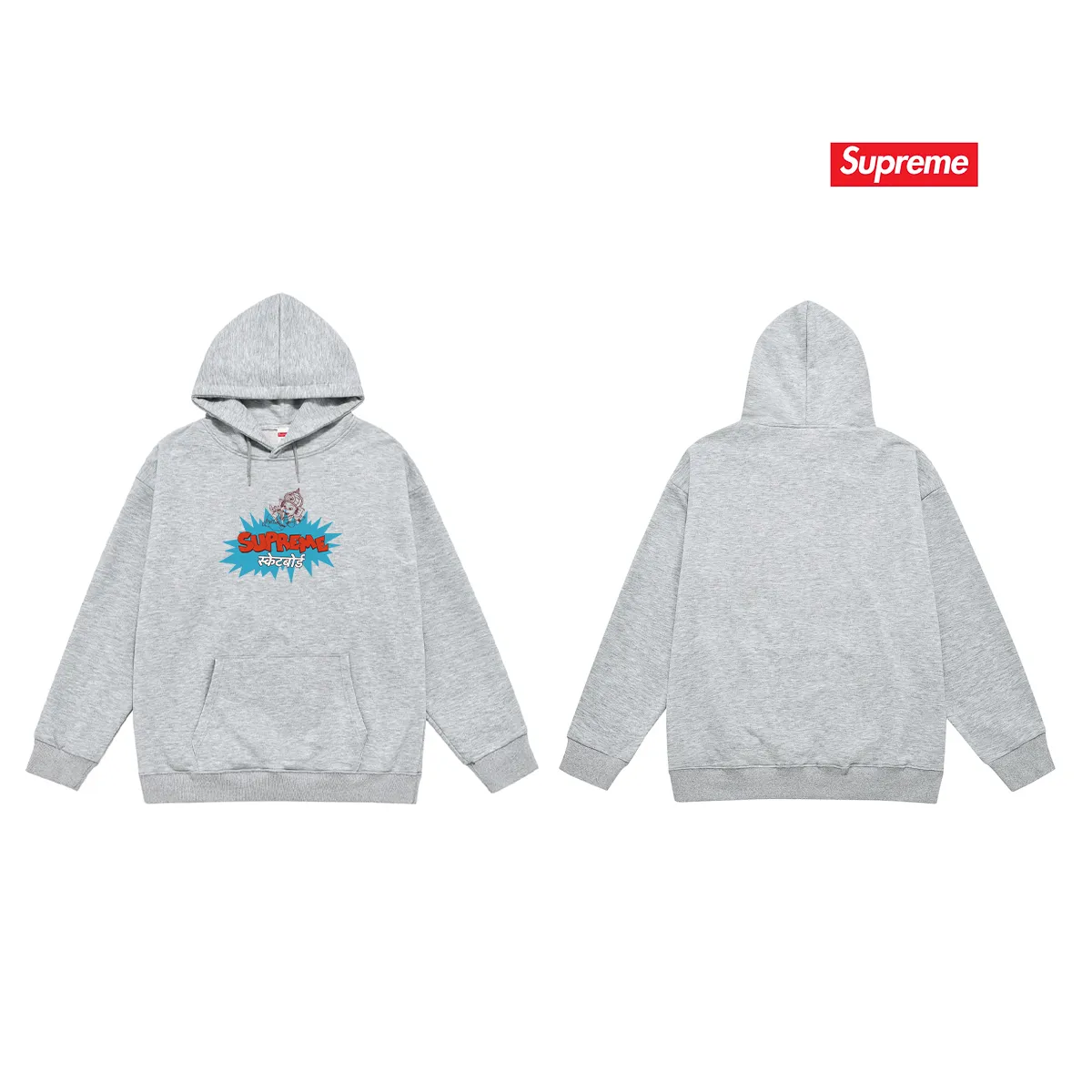 Style No. S2173 #terry P160💰 Velvet P170💰 SUPREME Ganesha explosion LOGO printed hooded sweatshirt Made of 400g large terry 430g silver fox velvet (drop shoulder large version) fabric, soft texture and no pilling Imported environmentally friendly printing glue The pattern is bright and three-dimensional Quality 💥Same style for men and women The upper body is trendy Color: black white gray Size: S M L XL XXL