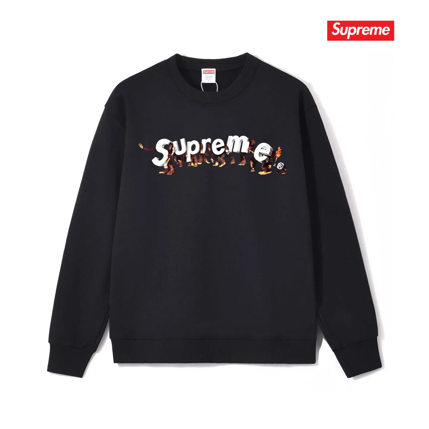 Style No. S1038 #terry p150💰 Plush 160💰 Supreme Week 8 Apes Tee Apes logo letter print round neck sweatshirt Made of 400g large terry (drop shoulder large version) fabric, soft texture and no pilling Imported environmentally friendly printing glue The pattern is bright and three-dimensional Quality💥Same style for men and women The upper body is trendy Color: black white gray Size: S M L XL XXL