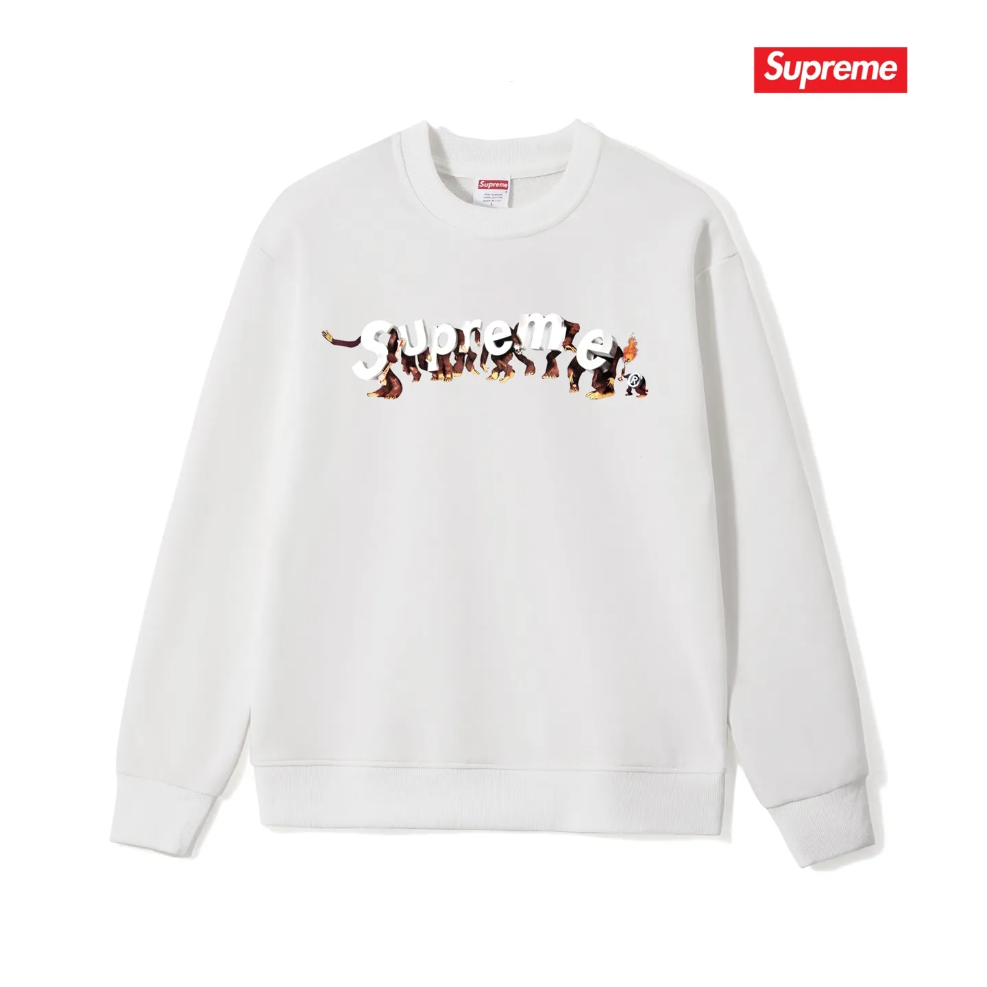 Style No. S1038 #terry p150💰 Plush 160💰 Supreme Week 8 Apes Tee Apes logo letter print round neck sweatshirt Made of 400g large terry (drop shoulder large version) fabric, soft texture and no pilling Imported environmentally friendly printing glue The pattern is bright and three-dimensional Quality💥Same style for men and women The upper body is trendy Color: black white gray Size: S M L XL XXL