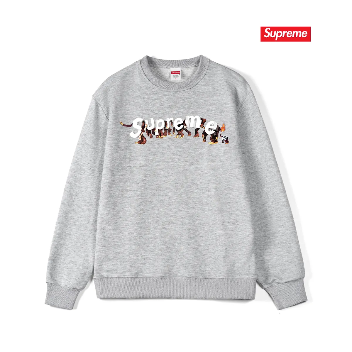 Style No. S1038 #terry p150💰 Plush 160💰 Supreme Week 8 Apes Tee Apes logo letter print round neck sweatshirt Made of 400g large terry (drop shoulder large version) fabric, soft texture and no pilling Imported environmentally friendly printing glue The pattern is bright and three-dimensional Quality💥Same style for men and women The upper body is trendy Color: black white gray Size: S M L XL XXL