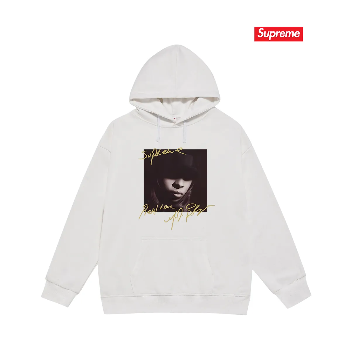 Style No. S2201 #terry P160💰 Velvet P170💰 Supreme FW19 Week 1 Mary J. Blige hooded sweatshirt Made of 400g large terry 430g silver fox velvet (drop shoulder large version) fabric, soft texture and no pilling Imported environmentally friendly printing glue The pattern is bright and three-dimensional Quality 💥Same style for men and women The upper body is trendy Color: black white gray Size: S M L XL XXL
