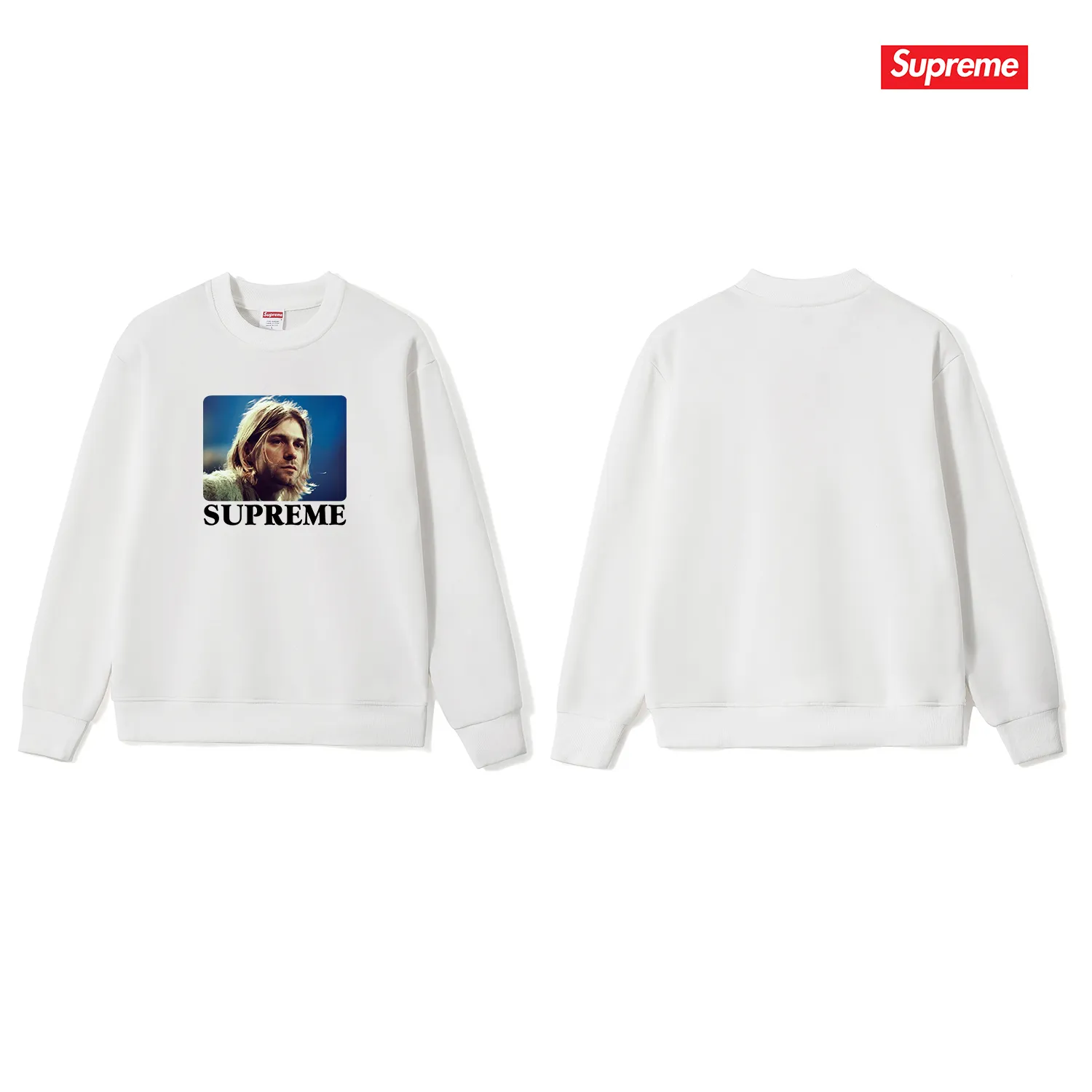 Style No. S1127 #terry p150💰 Velvet 160💰 Supreme SS23 Week1 KURTCOBAINTEE Kurt Cobain printed round neck sweatshirt Made of 400 grams of large terry (drop shoulder large version) fabric, soft texture and no pilling Imported environmentally friendly printing glue The pattern is bright and three-dimensional Quality 💥Same style for men and women The upper body is trendy Color: black white gray Size: S M L XL XXL