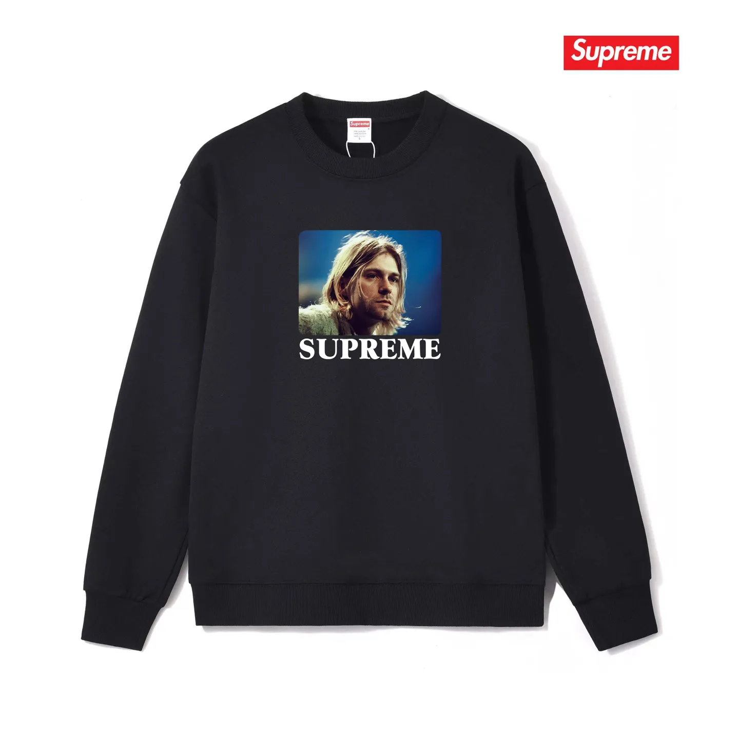 Style No. S1127 #terry p150💰 Velvet 160💰 Supreme SS23 Week1 KURTCOBAINTEE Kurt Cobain printed round neck sweatshirt Made of 400 grams of large terry (drop shoulder large version) fabric, soft texture and no pilling Imported environmentally friendly printing glue The pattern is bright and three-dimensional Quality 💥Same style for men and women The upper body is trendy Color: black white gray Size: S M L XL XXL