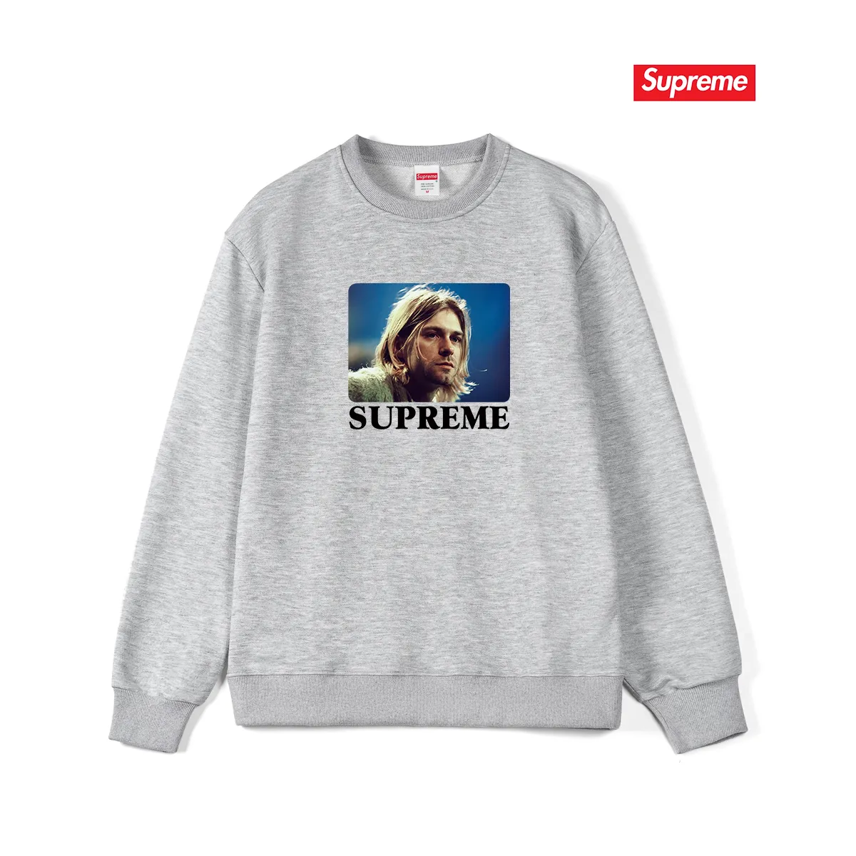 Style No. S1127 #terry p150💰 Velvet 160💰 Supreme SS23 Week1 KURTCOBAINTEE Kurt Cobain printed round neck sweatshirt Made of 400 grams of large terry (drop shoulder large version) fabric, soft texture and no pilling Imported environmentally friendly printing glue The pattern is bright and three-dimensional Quality 💥Same style for men and women The upper body is trendy Color: black white gray Size: S M L XL XXL