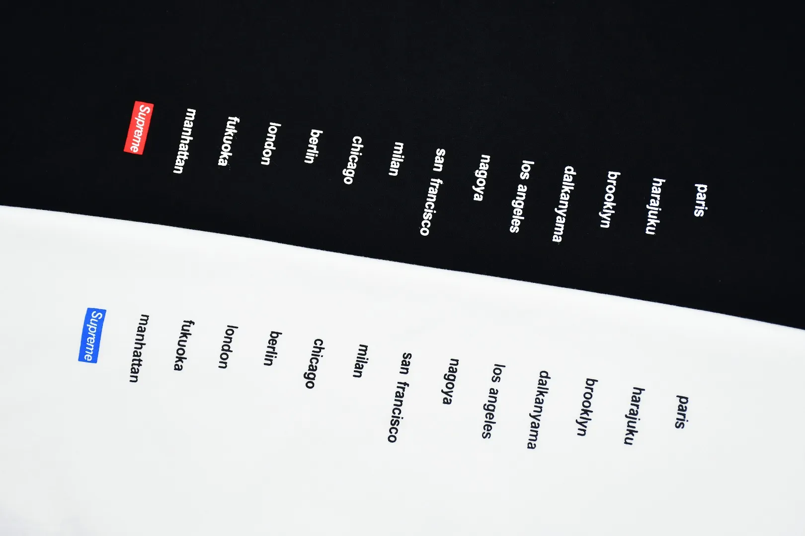 🅿️120 S91 top version Supreme 23SS LOCATION TEE store city logo slogan printed short-sleeved T-shirt + using cylindrical seamless technology (original technology, no gaps on the sides of the clothes) The fabrics are all custom-woven and dyed, 280g weight, 100% cotton, cylindrical fabric. Cylindrical fabric is a knitted fabric woven with a cylinder loom. The needles are distributed in a cylindrical shape on the fuselage. The gray fabric is a large cylinder, which needs to be opened and shaped before further use. There is no slit on the side of the clothes, so there is no washing label on the side of ordinary short-sleeves. There is only one collar label behind the neck. The printing is printed with thermosetting ink, also known as plastic. Ink, or self-adhesive ink, contains ingredients: mainly composed of polyvinyl chloride (PVC) and phthalates. PVC and phthalates, fixing agents, stabilizers, and thickeners are mixed to form a thermal ink. Solid ink is not the digital direct printing advertised on the market. The printing texture of thermoset ink is something that digital direct printing cannot achieve. The collar label has a watermark anti-counterfeiting effect, a real anti-counterfeiting layer, a probability of passing the version, and a high probability of passing the original packaging picture. Customized full set of accessories Size: S-XL