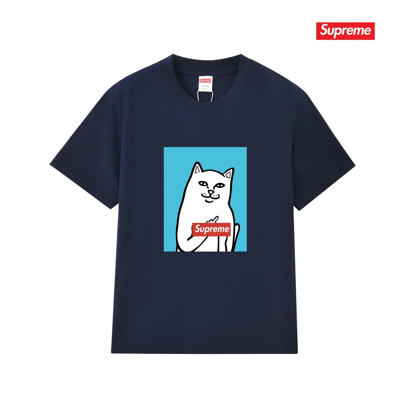 S232 P110💰 Sup Spoof Little Kitty Middle Finger Fashion Brand T-shirt Half Sleeve Men's and Women's Pure Cotton Round Neck Short Sleeve Loose Fit Made of 260g combed cotton double yarn All three standards from fabrics to accessories are in compliance with ZP Imported Matsui Company slurry printing will never crack The whole piece adopts three-needle five-thread technology (neckline-shoulder seam-sleeve seam double line, looks more three-dimensional and textured) The same process as the original version, classic version Feel free to compare zp. The whole piece adopts three-needle five-thread craftsmanship (neckline-shoulder seam-sleeve seam double thread, which looks more three-dimensional and textured). It has the same craftsmanship as the original original, classic version. Color: black, white, light gray, pink, navy. Size: S M L XL XXL
