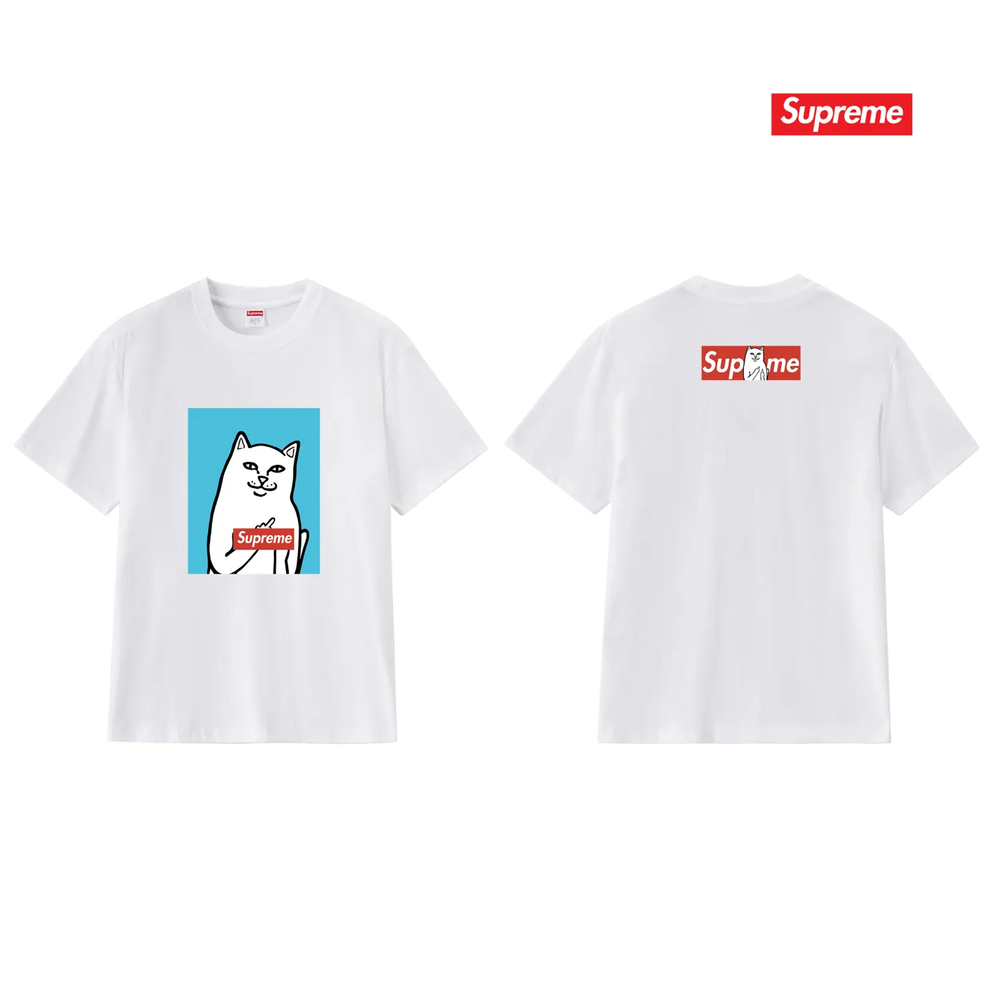 S232 P110💰 Sup Spoof Little Kitty Middle Finger Fashion Brand T-shirt Half Sleeve Men's and Women's Pure Cotton Round Neck Short Sleeve Loose Fit Made of 260g combed cotton double yarn All three standards from fabrics to accessories are in compliance with ZP Imported Matsui Company slurry printing will never crack The whole piece adopts three-needle five-thread technology (neckline-shoulder seam-sleeve seam double line, looks more three-dimensional and textured) The same process as the original version, classic version Feel free to compare zp. The whole piece adopts three-needle five-thread craftsmanship (neckline-shoulder seam-sleeve seam double thread, which looks more three-dimensional and textured). It has the same craftsmanship as the original original, classic version. Color: black, white, light gray, pink, navy. Size: S M L XL XXL