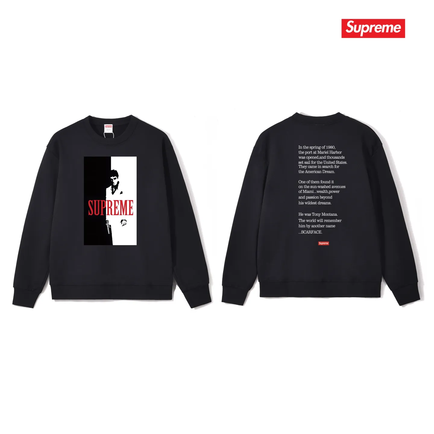 Style No. S1159 #terry p150💰 plus velvet 160💰 street sp scarface scarface movie poster character limited round neck sweatshirt Made of 400 grams of large terry (drop shoulder large version) fabric, soft and non-pilling texture, imported environmentally friendly printing glue, bright and three-dimensional pattern, quality 💥unisex style, top body is fashionable Color: black white gray Size: S M L XL XXL
