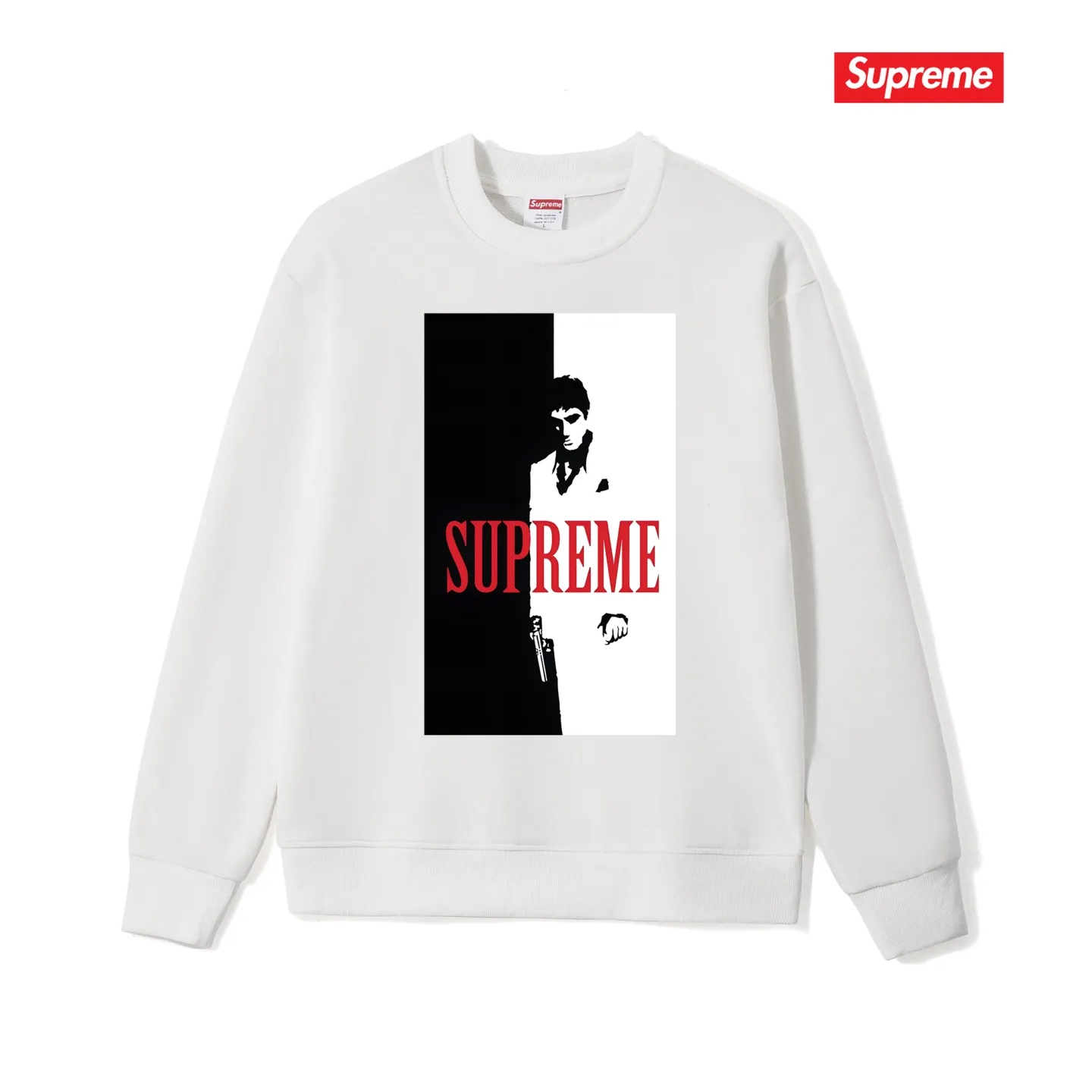 Style No. S1159 #terry p150💰 plus velvet 160💰 street sp scarface scarface movie poster character limited round neck sweatshirt Made of 400 grams of large terry (drop shoulder large version) fabric, soft and non-pilling texture, imported environmentally friendly printing glue, bright and three-dimensional pattern, quality 💥unisex style, top body is fashionable Color: black white gray Size: S M L XL XXL