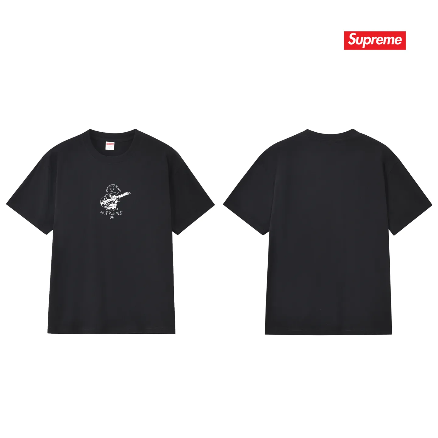 S160 P110💰 Sup 72FW Rocker Tee rock guitarist kid cartoon pattern short-sleeved T-shirt for men and women, trendy for couples. Loose fit. Made of 260g combed cotton double yarn. All three standards are complete from fabric to accessories. ZP. Imported Matsui company's slurry printing will never crack. The whole piece adopts three-needle five-thread technology. The collar-shoulder seam-sleeve seam is double-lined, which looks more three-dimensional and textured.) The same process as the original version, classic version Feel free to compare zp. The whole piece adopts three-needle five-thread craftsmanship (neckline-shoulder seam-sleeve seam double thread, which looks more three-dimensional and textured). It has the same craftsmanship as the original original, classic version. Color: black, white, light gray, navy blue, pink. Size: S M L XL XXL