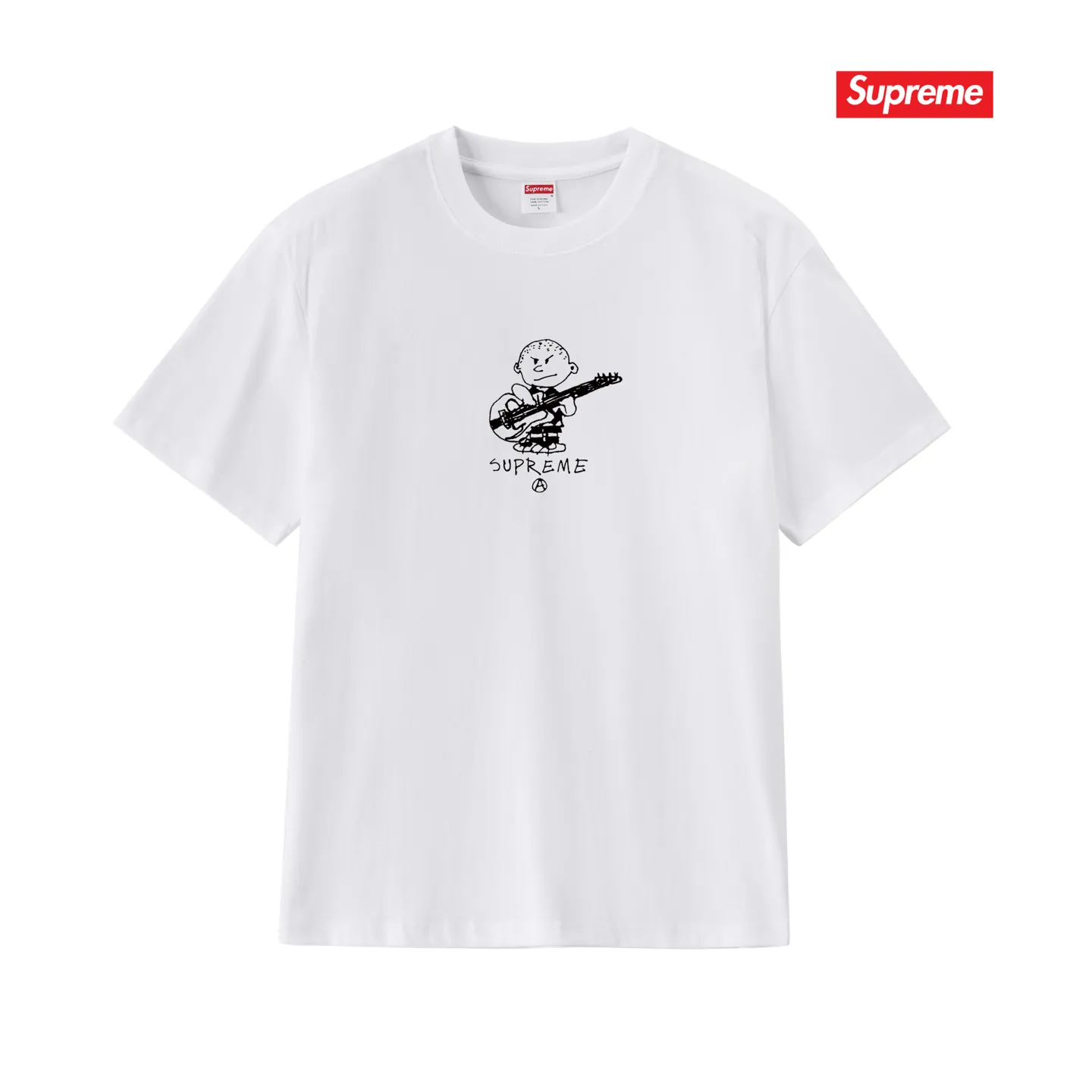 S160 P110💰 Sup 72FW Rocker Tee rock guitarist kid cartoon pattern short-sleeved T-shirt for men and women, trendy for couples. Loose fit. Made of 260g combed cotton double yarn. All three standards are complete from fabric to accessories. ZP. Imported Matsui company's slurry printing will never crack. The whole piece adopts three-needle five-thread technology. The collar-shoulder seam-sleeve seam is double-lined, which looks more three-dimensional and textured.) The same process as the original version, classic version Feel free to compare zp. The whole piece adopts three-needle five-thread craftsmanship (neckline-shoulder seam-sleeve seam double thread, which looks more three-dimensional and textured). It has the same craftsmanship as the original original, classic version. Color: black, white, light gray, navy blue, pink. Size: S M L XL XXL
