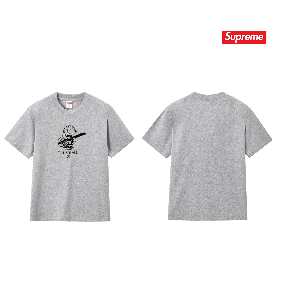 S160 P110💰 Sup 72FW Rocker Tee rock guitarist kid cartoon pattern short-sleeved T-shirt for men and women, trendy for couples. Loose fit. Made of 260g combed cotton double yarn. All three standards are complete from fabric to accessories. ZP. Imported Matsui company's slurry printing will never crack. The whole piece adopts three-needle five-thread technology. The collar-shoulder seam-sleeve seam is double-lined, which looks more three-dimensional and textured.) The same process as the original version, classic version Feel free to compare zp. The whole piece adopts three-needle five-thread craftsmanship (neckline-shoulder seam-sleeve seam double thread, which looks more three-dimensional and textured). It has the same craftsmanship as the original original, classic version. Color: black, white, light gray, navy blue, pink. Size: S M L XL XXL
