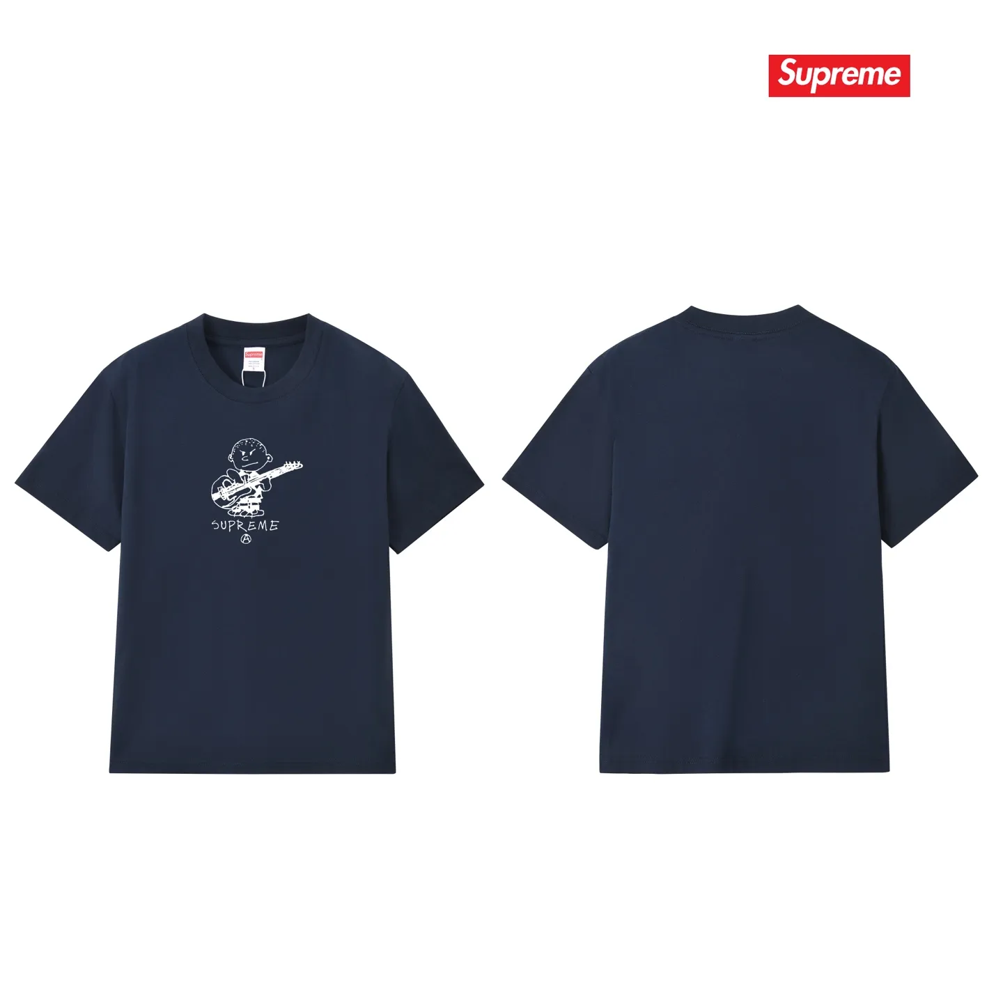 S160 P110💰 Sup 72FW Rocker Tee rock guitarist kid cartoon pattern short-sleeved T-shirt for men and women, trendy for couples. Loose fit. Made of 260g combed cotton double yarn. All three standards are complete from fabric to accessories. ZP. Imported Matsui company's slurry printing will never crack. The whole piece adopts three-needle five-thread technology. The collar-shoulder seam-sleeve seam is double-lined, which looks more three-dimensional and textured.) The same process as the original version, classic version Feel free to compare zp. The whole piece adopts three-needle five-thread craftsmanship (neckline-shoulder seam-sleeve seam double thread, which looks more three-dimensional and textured). It has the same craftsmanship as the original original, classic version. Color: black, white, light gray, navy blue, pink. Size: S M L XL XXL