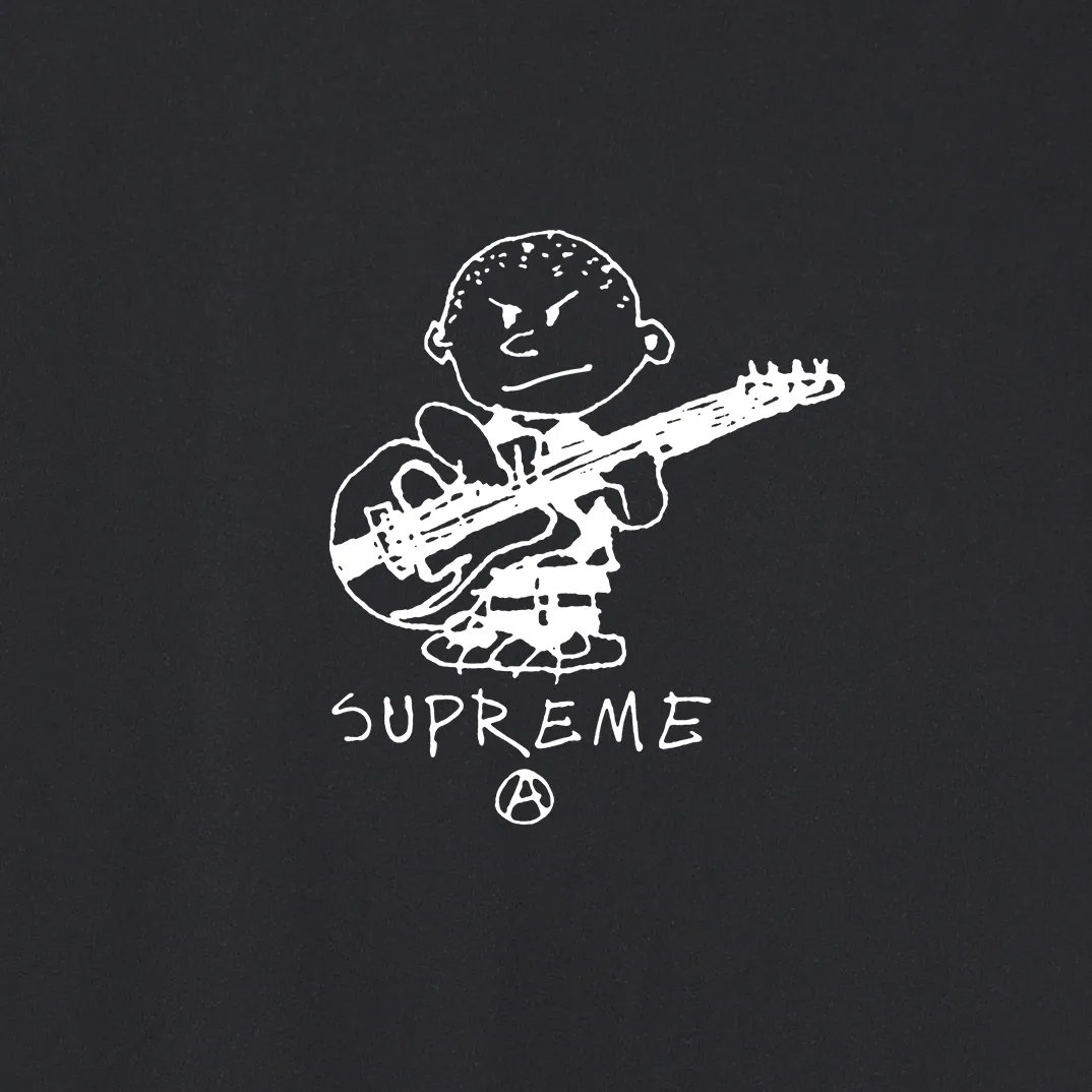 S160 P110💰 Sup 72FW Rocker Tee rock guitarist kid cartoon pattern short-sleeved T-shirt for men and women, trendy for couples. Loose fit. Made of 260g combed cotton double yarn. All three standards are complete from fabric to accessories. ZP. Imported Matsui company's slurry printing will never crack. The whole piece adopts three-needle five-thread technology. The collar-shoulder seam-sleeve seam is double-lined, which looks more three-dimensional and textured.) The same process as the original version, classic version Feel free to compare zp. The whole piece adopts three-needle five-thread craftsmanship (neckline-shoulder seam-sleeve seam double thread, which looks more three-dimensional and textured). It has the same craftsmanship as the original original, classic version. Color: black, white, light gray, navy blue, pink. Size: S M L XL XXL