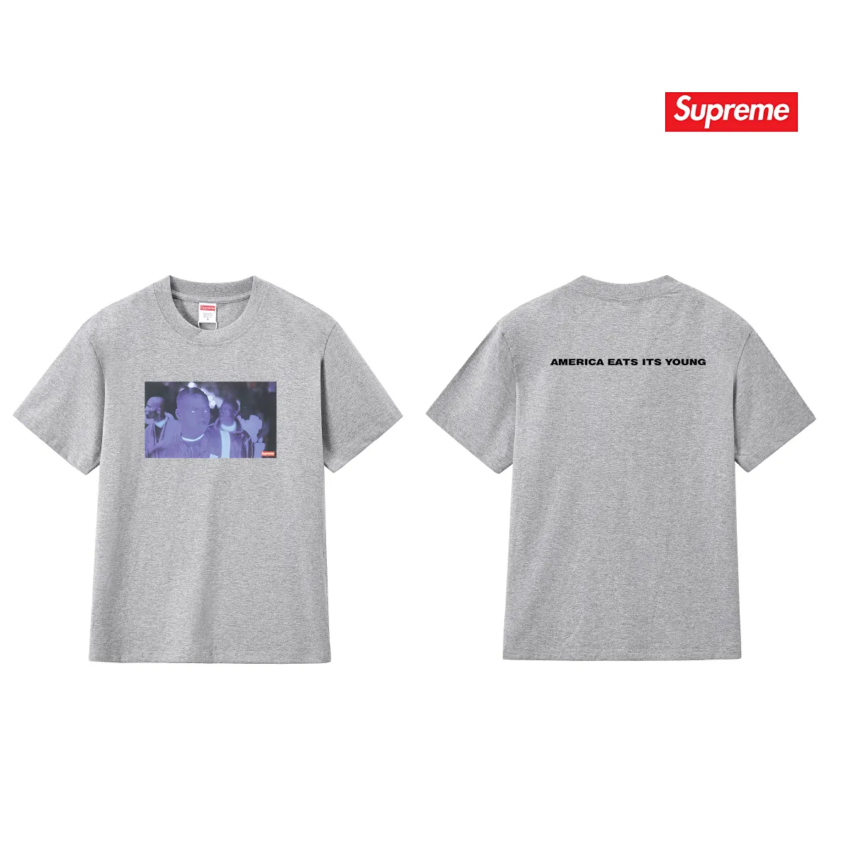 S246 P110💰 Supreme Week 7 America Eats Its Young Tee Printed round neck short-sleeved American trendy T-shirt. Same style for men and women. Loose fit. Made of 260g combed cotton double yarn. All three standards are complete from fabrics to accessories. ZP. Imported Matsui Company slurry printing will never crack. The whole piece adopts three-needle five-thread technology. The neckline-shoulder seam-sleeve seam is double-lined, which looks more three-dimensional and textured.) The same process as the original version, classic version Feel free to compare zp. The whole piece adopts three-needle five-thread craftsmanship (neckline-shoulder seam-sleeve seam double thread, which looks more three-dimensional and textured). It has the same craftsmanship as the original original, classic version. Color: black, white, light gray, pink, navy. Size: S M L XL XXL