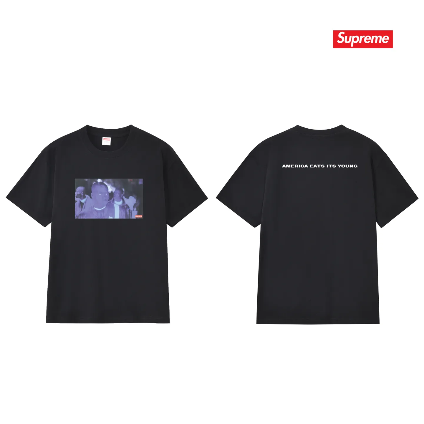 S246 P110💰 Supreme Week 7 America Eats Its Young Tee Printed round neck short-sleeved American trendy T-shirt. Same style for men and women. Loose fit. Made of 260g combed cotton double yarn. All three standards are complete from fabrics to accessories. ZP. Imported Matsui Company slurry printing will never crack. The whole piece adopts three-needle five-thread technology. The neckline-shoulder seam-sleeve seam is double-lined, which looks more three-dimensional and textured.) The same process as the original version, classic version Feel free to compare zp. The whole piece adopts three-needle five-thread craftsmanship (neckline-shoulder seam-sleeve seam double thread, which looks more three-dimensional and textured). It has the same craftsmanship as the original original, classic version. Color: black, white, light gray, pink, navy. Size: S M L XL XXL