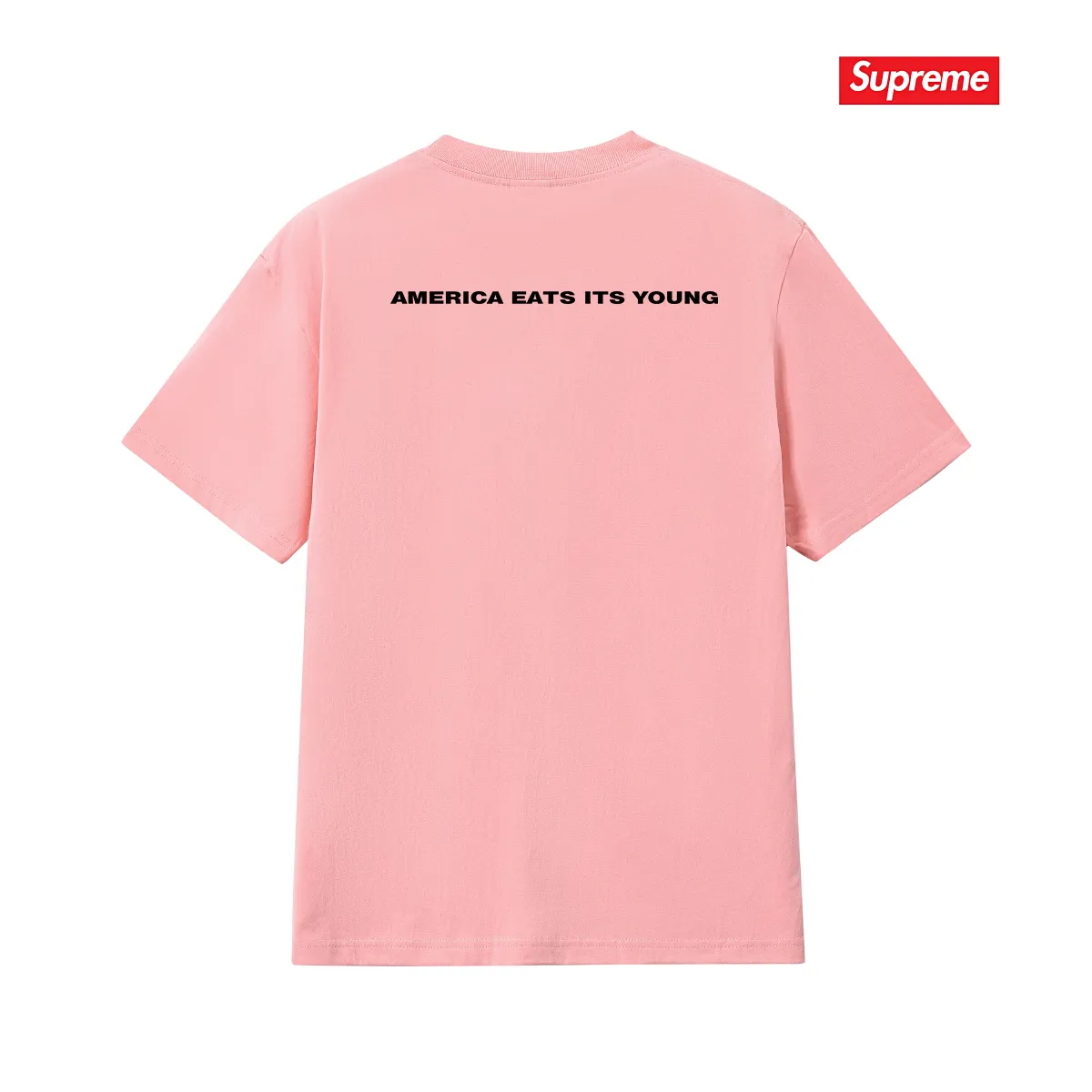 S246 P110💰 Supreme Week 7 America Eats Its Young Tee Printed round neck short-sleeved American trendy T-shirt. Same style for men and women. Loose fit. Made of 260g combed cotton double yarn. All three standards are complete from fabrics to accessories. ZP. Imported Matsui Company slurry printing will never crack. The whole piece adopts three-needle five-thread technology. The neckline-shoulder seam-sleeve seam is double-lined, which looks more three-dimensional and textured.) The same process as the original version, classic version Feel free to compare zp. The whole piece adopts three-needle five-thread craftsmanship (neckline-shoulder seam-sleeve seam double thread, which looks more three-dimensional and textured). It has the same craftsmanship as the original original, classic version. Color: black, white, light gray, pink, navy. Size: S M L XL XXL