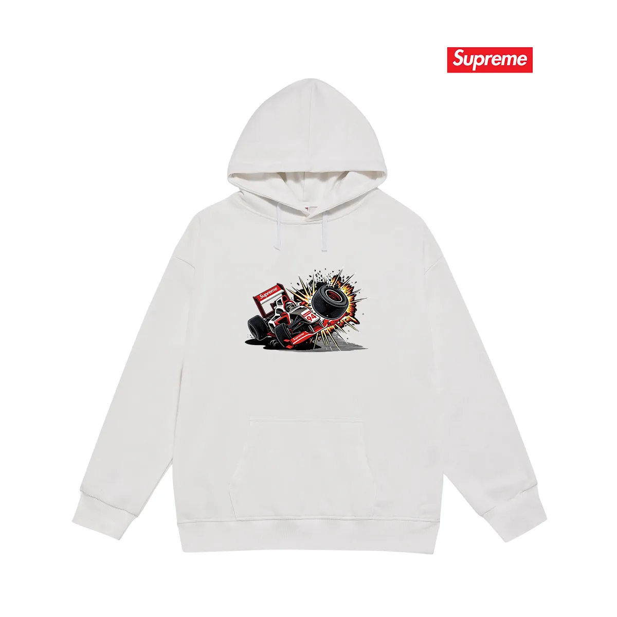 Style No. S2012 #terry P160💰 Velvet P170💰 Supreme Week 7 Crash Tee Racing Formula pattern printed hooded sweatshirt Made of 400g large terry 430g silver fox velvet (drop shoulder large version) fabric, soft texture and no pilling Imported environmentally friendly printing glue The pattern is bright and three-dimensional Quality 💥Same style for men and women The upper body is trendy Color: black white gray Size: S M L XL XXL