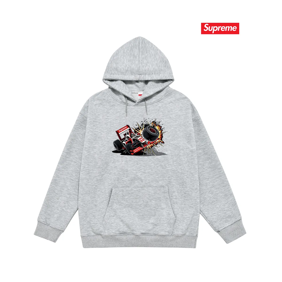 Style No. S2012 #terry P160💰 Velvet P170💰 Supreme Week 7 Crash Tee Racing Formula pattern printed hooded sweatshirt Made of 400g large terry 430g silver fox velvet (drop shoulder large version) fabric, soft texture and no pilling Imported environmentally friendly printing glue The pattern is bright and three-dimensional Quality 💥Same style for men and women The upper body is trendy Color: black white gray Size: S M L XL XXL