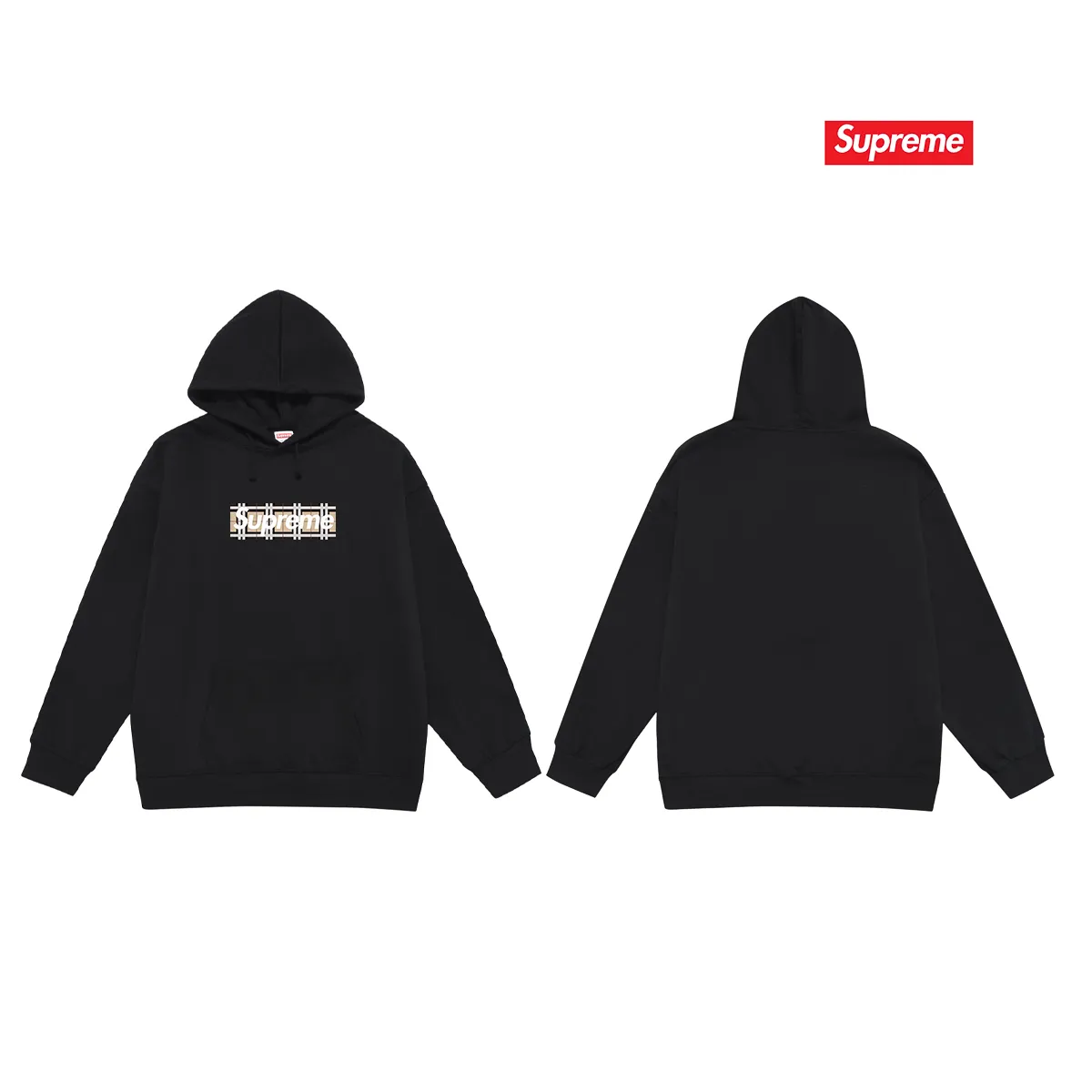 Style number S2021 #terry P160💰 Velvet P170💰 Supreme SS22 Week 3 x Burberry joint Box Logo Tee logo printed hooded sweatshirt Made of 400g large terry 430g silver fox velvet (drop shoulder large version) fabric, soft texture and no pilling Imported environmentally friendly printing glue The pattern is bright and three-dimensional Quality 💥Same style for men and women The upper body is trendy Color: black White Gray Size: S M L XL XXL