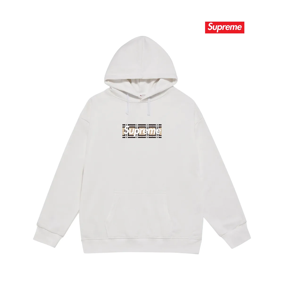 Style number S2021 #terry P160💰 Velvet P170💰 Supreme SS22 Week 3 x Burberry joint Box Logo Tee logo printed hooded sweatshirt Made of 400g large terry 430g silver fox velvet (drop shoulder large version) fabric, soft texture and no pilling Imported environmentally friendly printing glue The pattern is bright and three-dimensional Quality 💥Same style for men and women The upper body is trendy Color: black White Gray Size: S M L XL XXL
