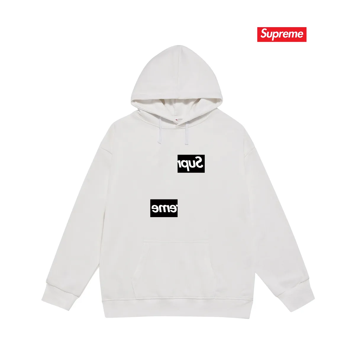 Style No. S2220 #terry P160💰 Velvet P170💰 Sup joint limited edition chest asymmetrical box print men's and women's hooded sweatshirt Made of 400g large terry 430g silver fox velvet (off-shoulder large version) fabric, soft texture and no pilling Imported environmentally friendly printing glue The pattern is bright and three-dimensional Quality 💥Same style for men and women The upper body is trendy Color: black white gray Size: S M L XL XXL