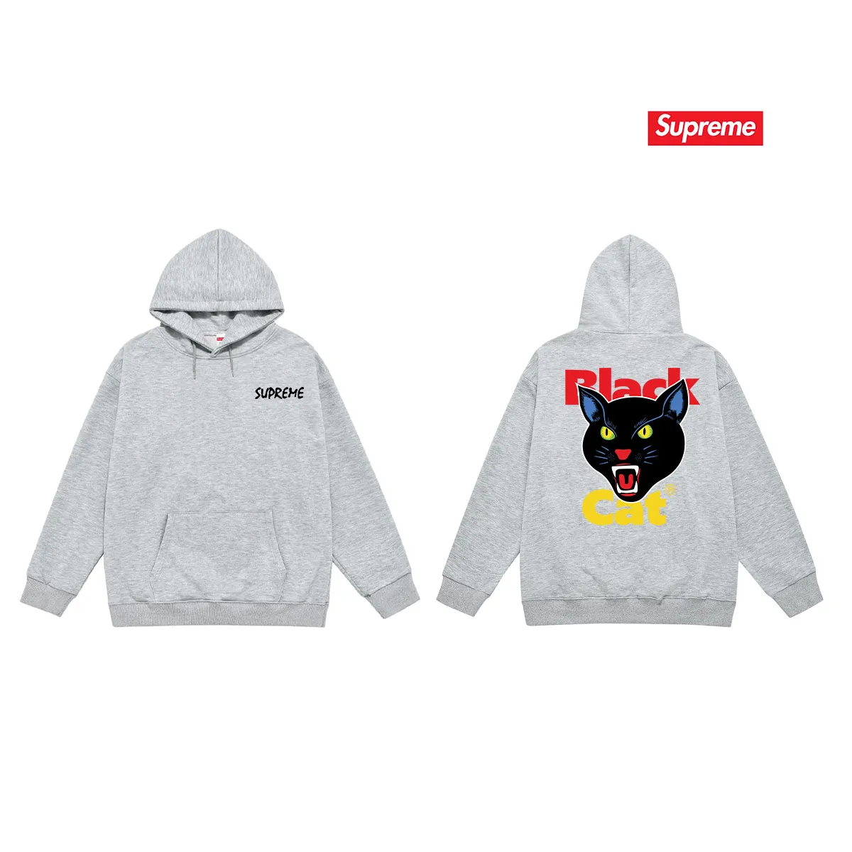 Style No. S2180 #terry P160💰 Plush P170💰 Sup small cat head logo hooded sweatshirt Made of 400g large terry 430g silver fox velvet (drop shoulder large version) fabric, soft texture and no pilling Imported environmentally friendly printing glue The pattern is bright and three-dimensional Quality 💥Same style for men and women The upper body is trendy Color: black white gray Size: S M L XL XXL