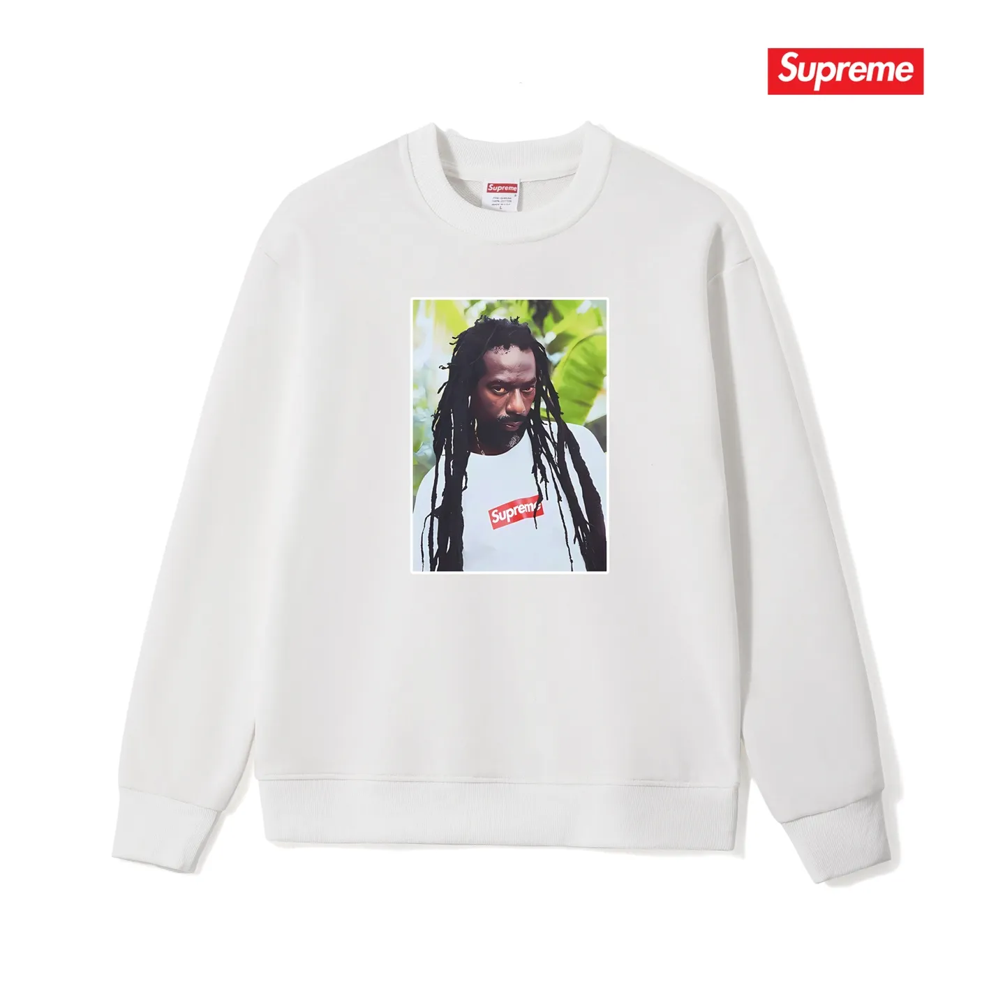 Style No. S1035 #terry p150💰 Velvet 160💰 Supreme SS19 Buju Banton Tee reggae character print round neck sweatshirt Made of 400g large terry (drop shoulder large version) fabric, soft texture and no pilling Imported environmentally friendly printing glue The pattern is bright and three-dimensional Quality 💥Same style for men and women The upper body is trendy Color: black white gray Size: S M L XL XXL