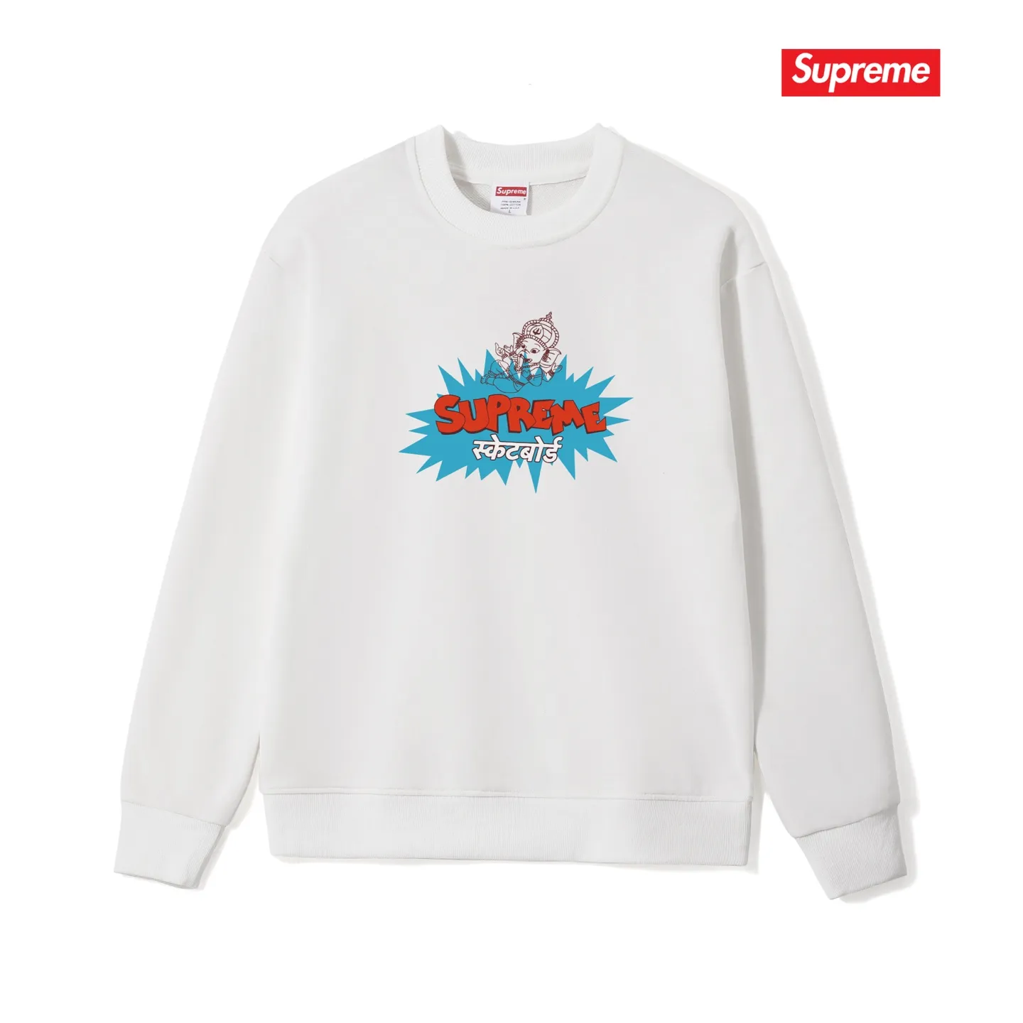 Style No. S1173 #terry p150💰 Plus velvet 160💰 SUPREME Ganesha explosion LOGO printing round neck sweatshirt Made of 400 grams of large terry (drop shoulder large version) fabric, soft texture and no pilling Imported environmentally friendly printing glue The pattern is bright and three-dimensional Quality 💥Same style for men and women The upper body is trendy Color: black white gray Size: S M L XL XXL