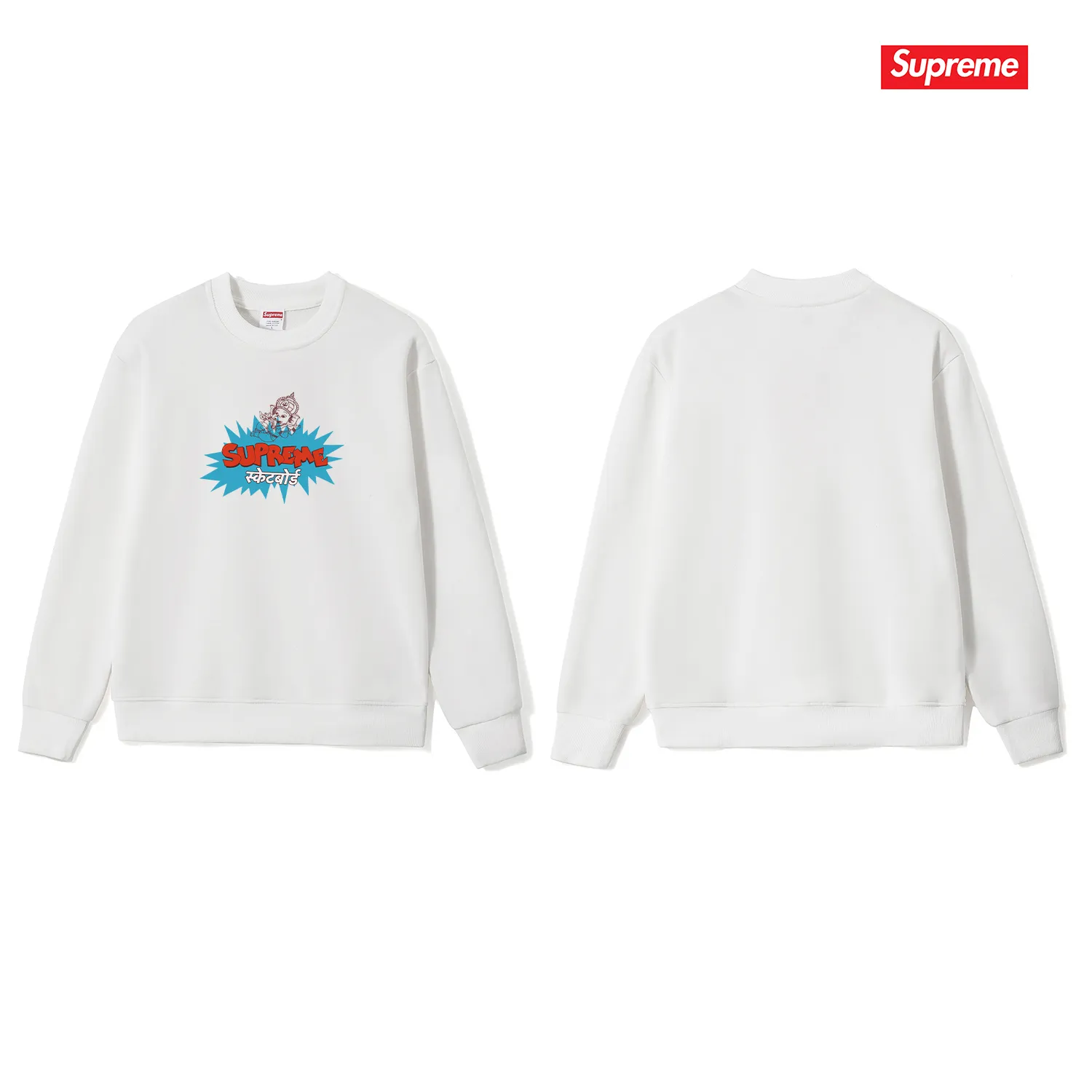 Style No. S1173 #terry p150💰 Plus velvet 160💰 SUPREME Ganesha explosion LOGO printing round neck sweatshirt Made of 400 grams of large terry (drop shoulder large version) fabric, soft texture and no pilling Imported environmentally friendly printing glue The pattern is bright and three-dimensional Quality 💥Same style for men and women The upper body is trendy Color: black white gray Size: S M L XL XXL