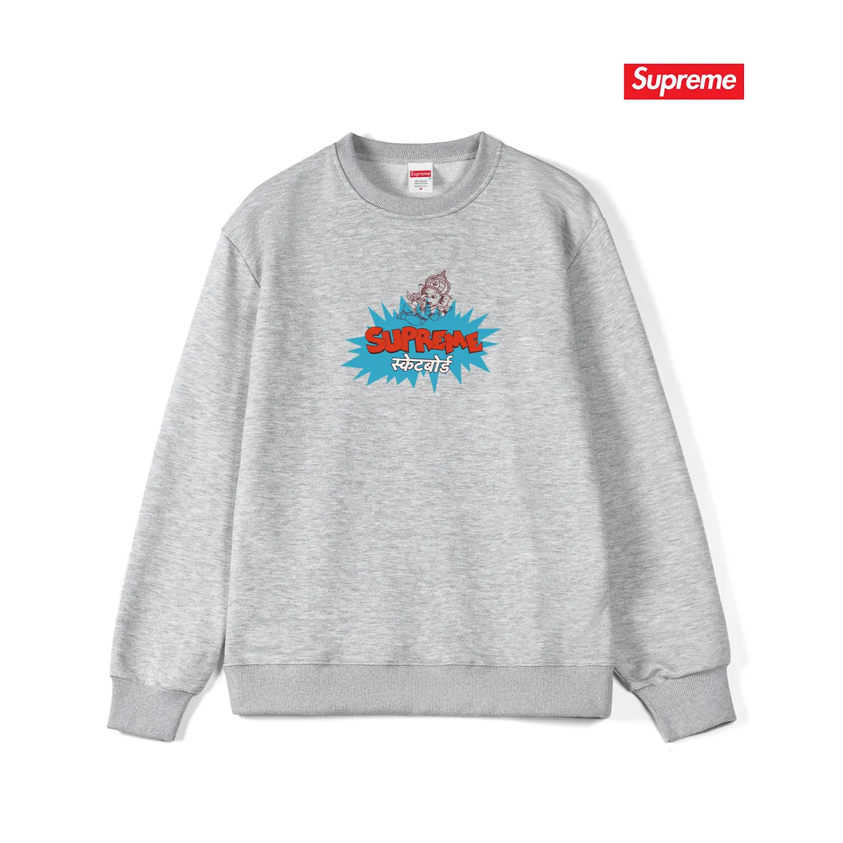 Style No. S1173 #terry p150💰 Plus velvet 160💰 SUPREME Ganesha explosion LOGO printing round neck sweatshirt Made of 400 grams of large terry (drop shoulder large version) fabric, soft texture and no pilling Imported environmentally friendly printing glue The pattern is bright and three-dimensional Quality 💥Same style for men and women The upper body is trendy Color: black white gray Size: S M L XL XXL