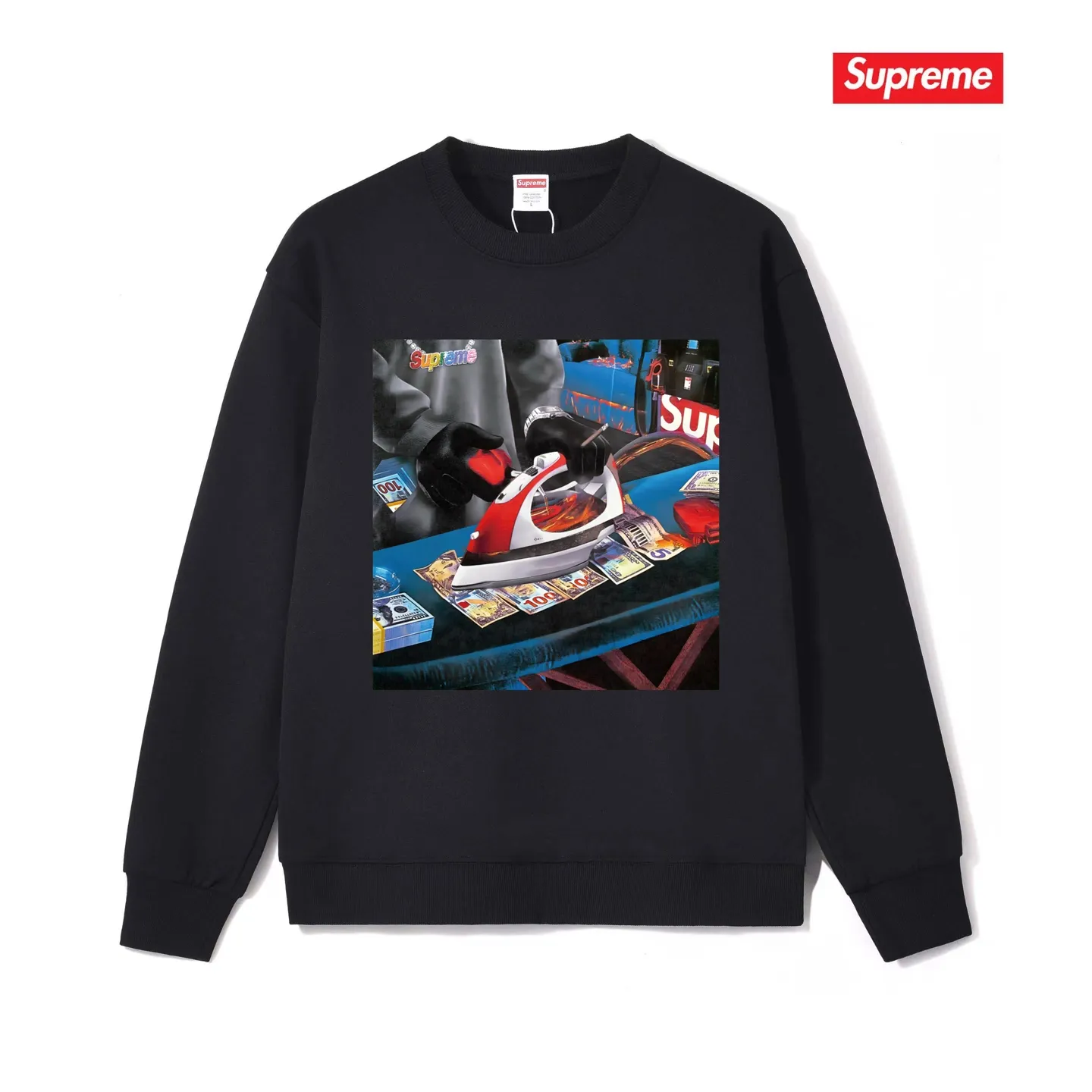 Style No. S1019 #terryp150💰 Velvet 160💰 Supreme SS22 Week 1 Gas Tee pattern printed round neck sweatshirt Made of 400g large terry (drop shoulder large version) fabric, soft texture and no pilling Imported environmentally friendly printing glue The pattern is bright and three-dimensional Quality 💥 Unisex style The upper body is trendy Color: black white gray Size: S M L XL XXL