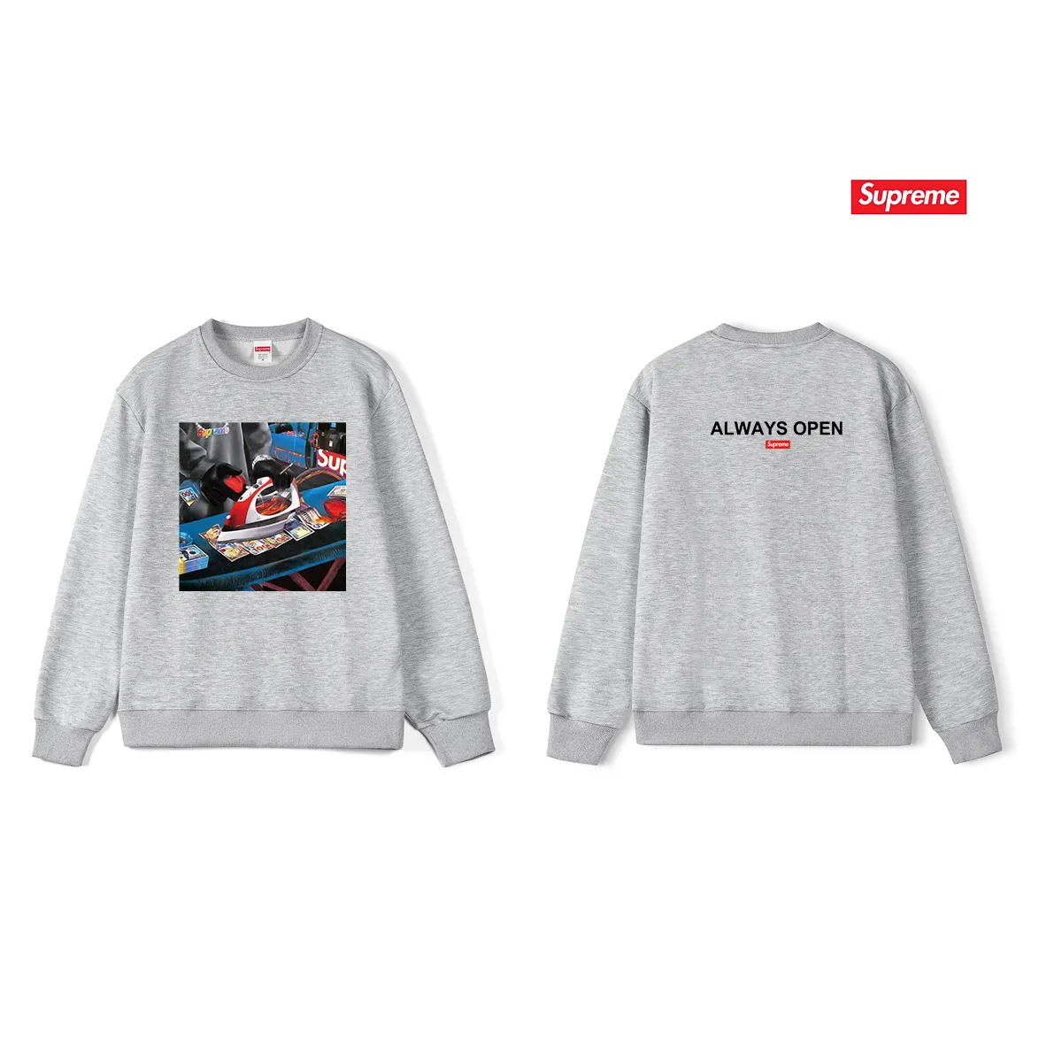 Style No. S1019 #terryp150💰 Velvet 160💰 Supreme SS22 Week 1 Gas Tee pattern printed round neck sweatshirt Made of 400g large terry (drop shoulder large version) fabric, soft texture and no pilling Imported environmentally friendly printing glue The pattern is bright and three-dimensional Quality 💥 Unisex style The upper body is trendy Color: black white gray Size: S M L XL XXL