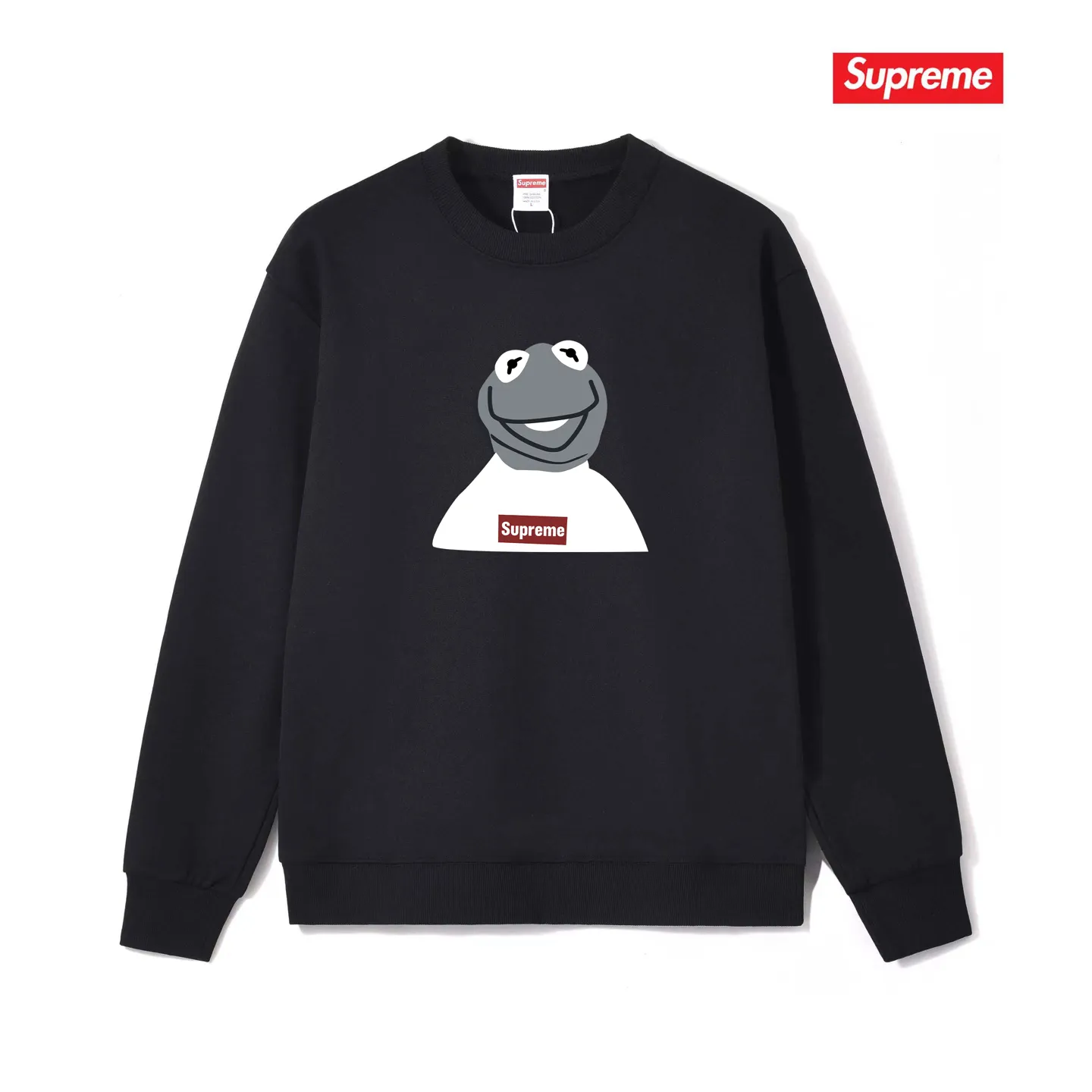 Style No. S1225 #terry p150💰 Velvet 160💰 supreme 08ss kermit Sesame Street Frog round neck sweatshirt Made of 400g large terry (drop shoulder large version) fabric, soft texture and no pilling Imported environmentally friendly printing glue The pattern is bright and three-dimensional Quality💥Same style for men and women The upper body is trendy Color: black white gray Size: S M L XL XXL