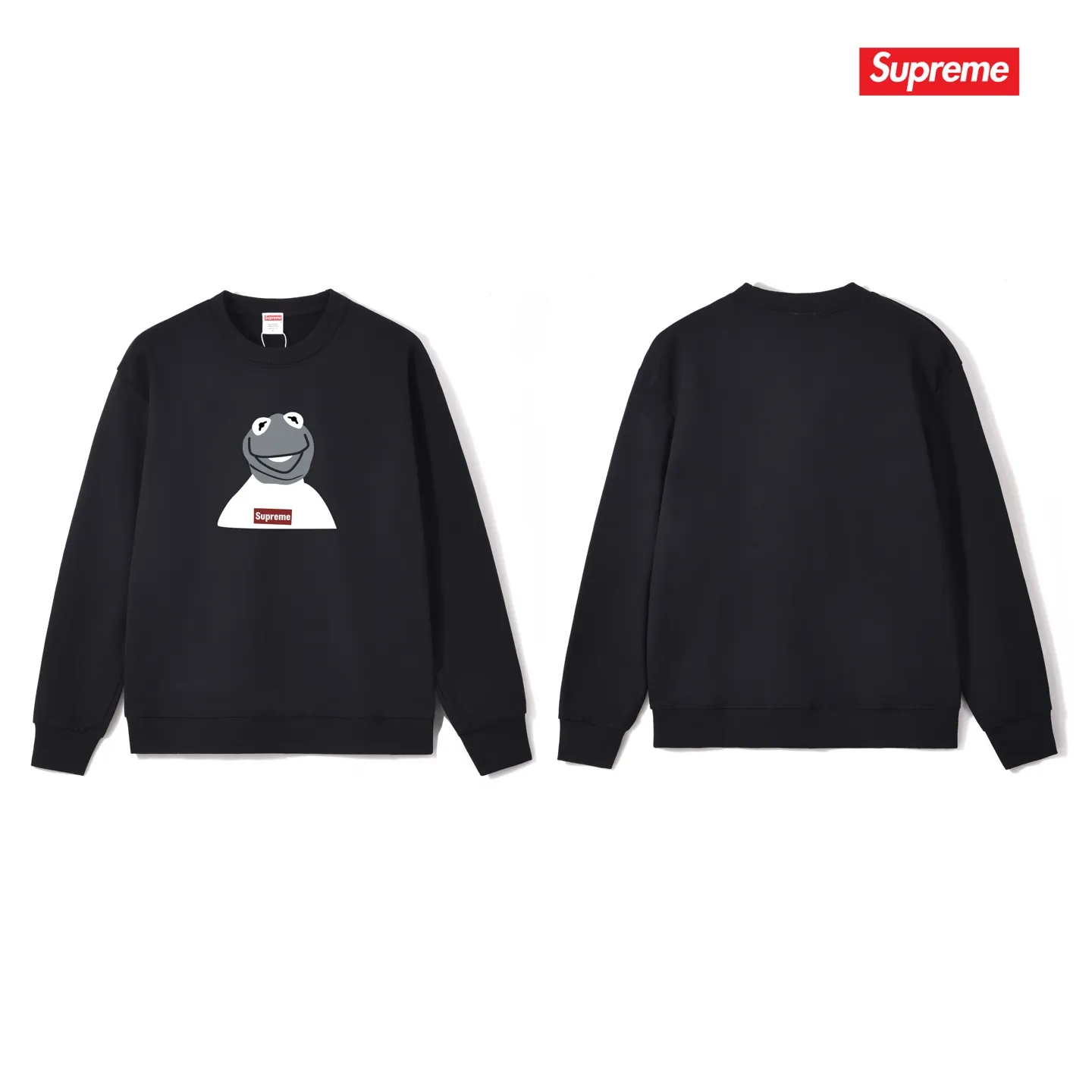 Style No. S1225 #terry p150💰 Velvet 160💰 supreme 08ss kermit Sesame Street Frog round neck sweatshirt Made of 400g large terry (drop shoulder large version) fabric, soft texture and no pilling Imported environmentally friendly printing glue The pattern is bright and three-dimensional Quality💥Same style for men and women The upper body is trendy Color: black white gray Size: S M L XL XXL