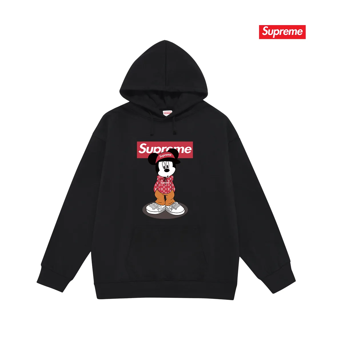 Style number S2235 #terry P160💰 Velvet P170💰 Supreme 2025 new Disney Mickey Mouse co-branded hooded sweatshirt Made of 400g large terry 430g silver fox velvet (off-shoulder large version) fabric, soft texture and no pilling Imported environmentally friendly printing glue The pattern is bright and three-dimensional Quality 💥Same style for men and women The upper body is trendy Color: black white gray Size: S M L XL XXL