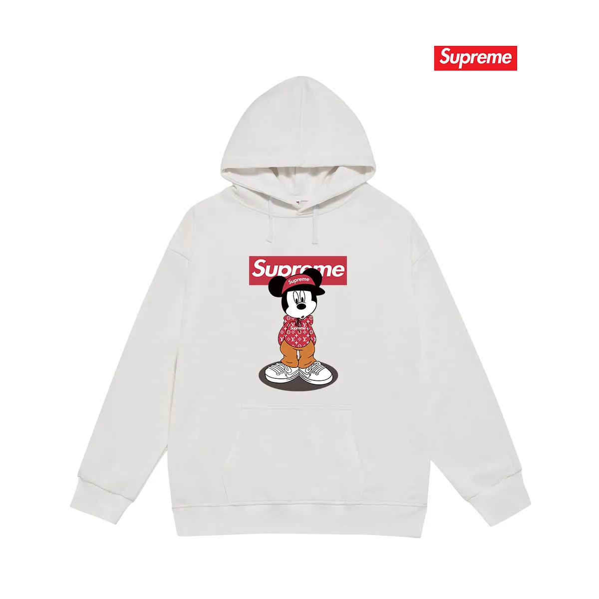 Style number S2235 #terry P160💰 Velvet P170💰 Supreme 2025 new Disney Mickey Mouse co-branded hooded sweatshirt Made of 400g large terry 430g silver fox velvet (off-shoulder large version) fabric, soft texture and no pilling Imported environmentally friendly printing glue The pattern is bright and three-dimensional Quality 💥Same style for men and women The upper body is trendy Color: black white gray Size: S M L XL XXL