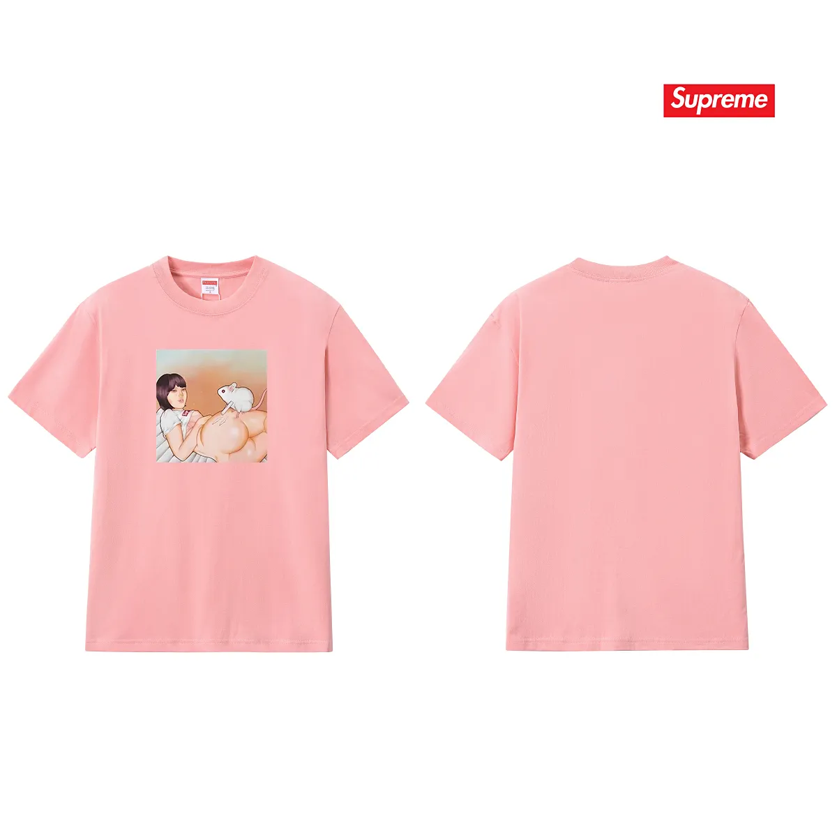 S171 P110💰 New Sup funny beauty mouse printed short-sleeved pure cotton round neck short-sleeved retro high street unisex T-shirt. Loose fit. Made of 260g combed cotton double yarn. All three standards are complete from fabrics to accessories. ZP imported Matsui company's slurry printing will never crack. The whole piece adopts three-needle five-thread technology. The neckline-shoulder seam-sleeve seam is double-lined, which looks more three-dimensional and textured.) The same process as the original version, classic version Feel free to compare zp. The whole piece adopts three-needle five-thread craftsmanship (neckline-shoulder seam-sleeve seam double thread, which looks more three-dimensional and textured). It has the same craftsmanship as the original original, classic version. Color: black, white, light gray, navy blue, white. Size: S M L XL XXL